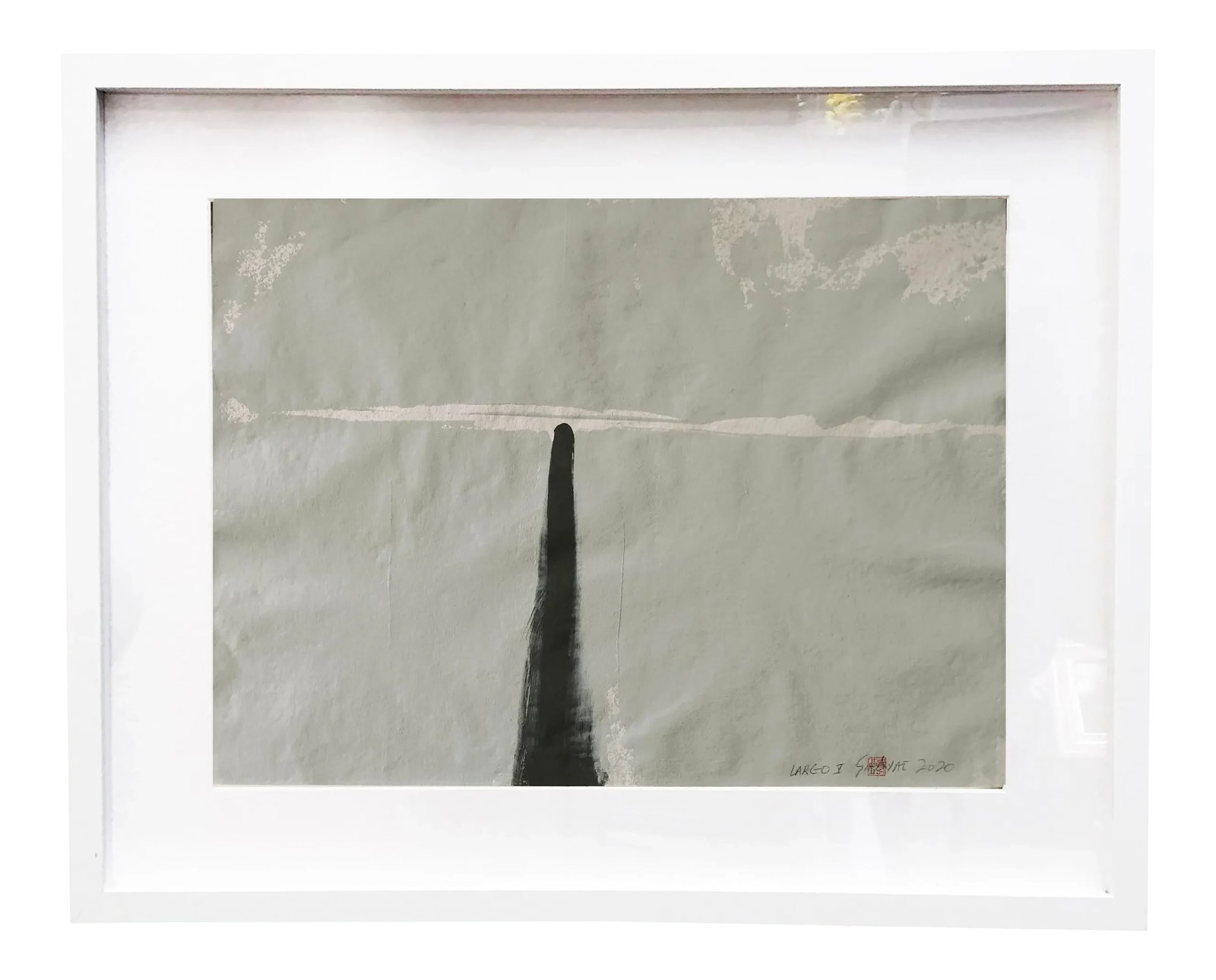 Largo.V Abstract Painting on Japanese Paper, Framed: This one of kind lively original abstract acrylic painting with earth energy on hand made heavy Japanese parchment brings in harmony to any room. Painting is 21.5X30" comes custom-framed in a