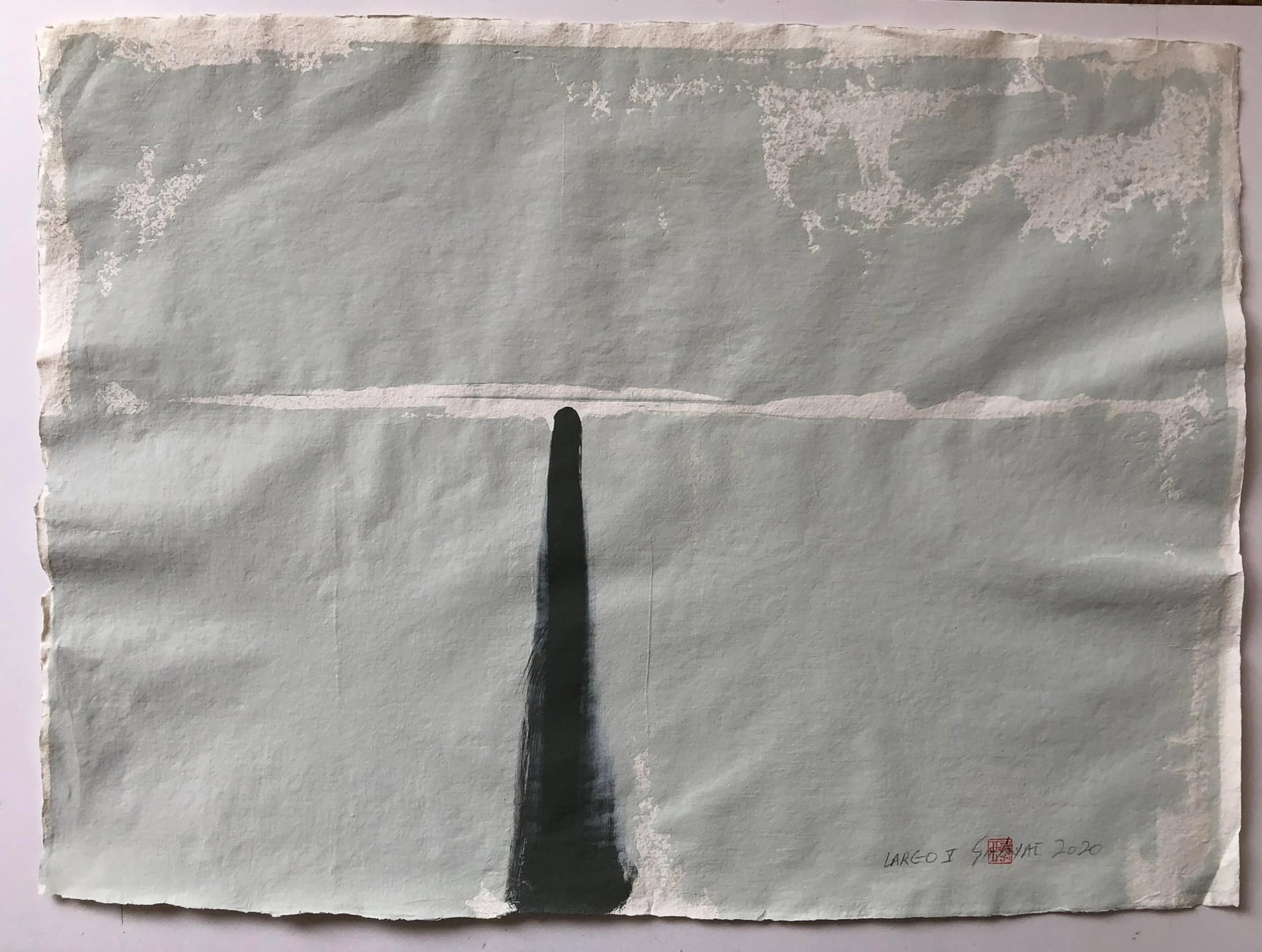 Largo.V Abstract Painting on Japanese Paper, Framed - 2