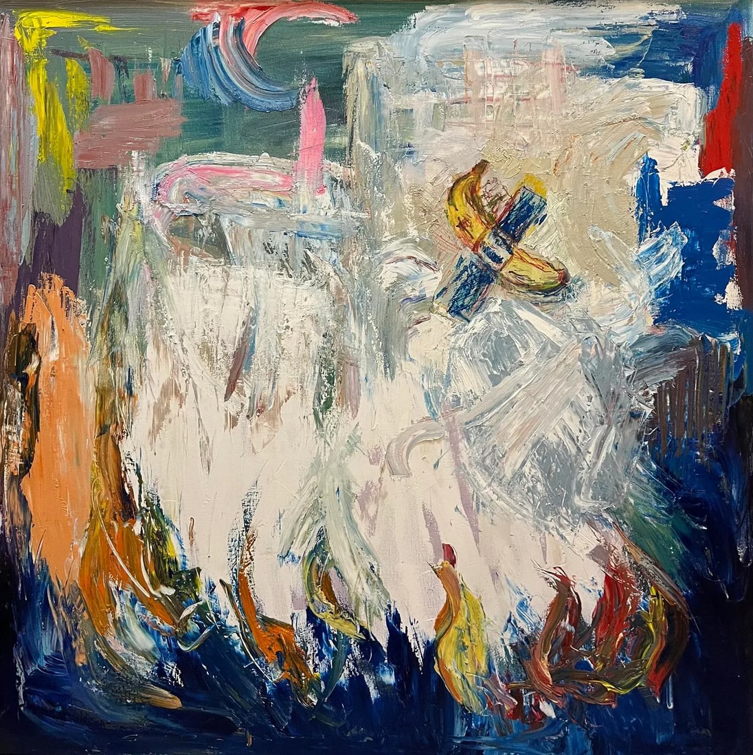 "6.2 Million", Large Original Oil Paintings, One-of-One, by Van Ness: 6.2 million paint strokes and a banana with duct tape that sold for 6.2 million dollars. Oil painting on canvas, framed. 37"x37"x2", black frame. As seen in galleries in CA, FL, MO & KS. Worldwide buy