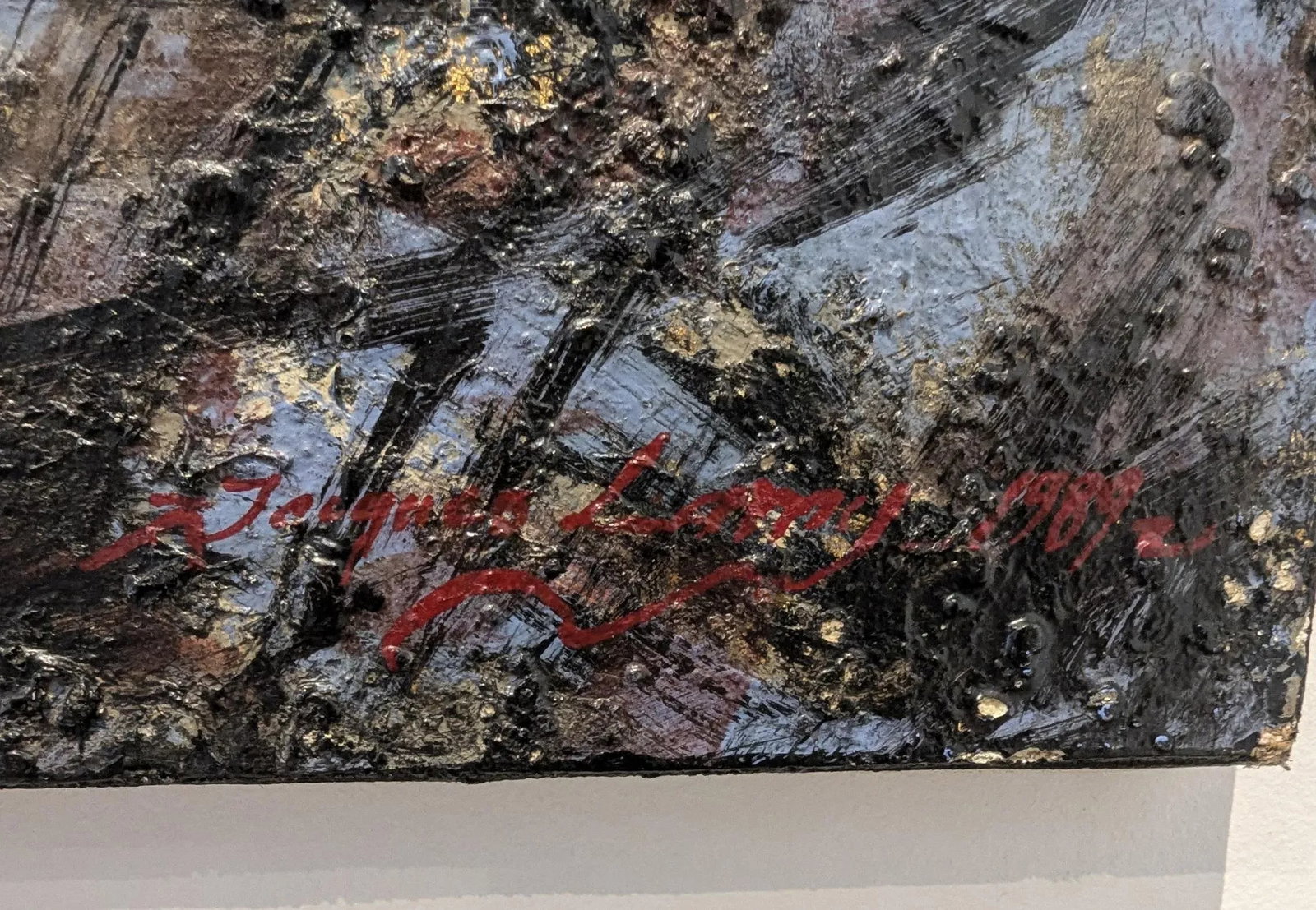 Abstract Expressionist Painting in Black, Blue and Red by Artist Jacques Lamy - 3
