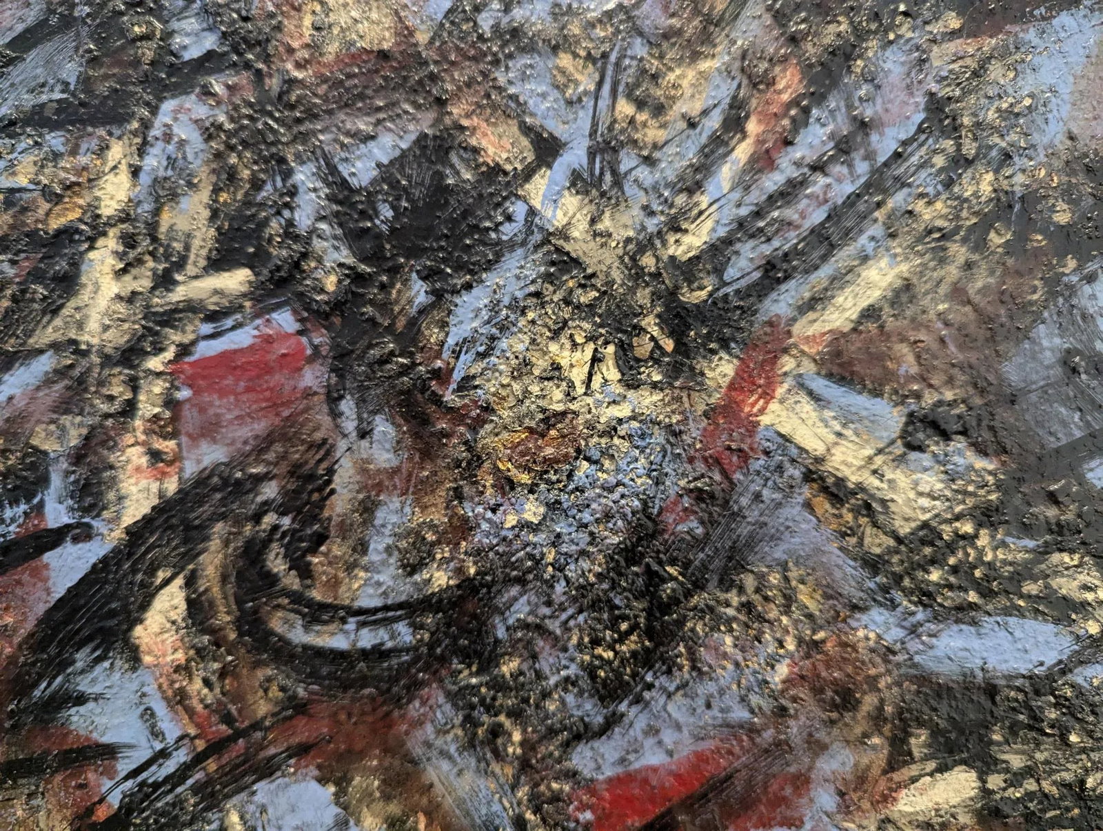 Abstract Expressionist Painting in Black, Blue and Red by Artist Jacques Lamy - 4