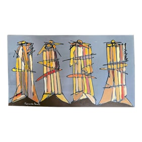 1990s Acrylic Painting With India Ink on Stretched Canvas by Brazilian Artist Fernando Duarte Modern