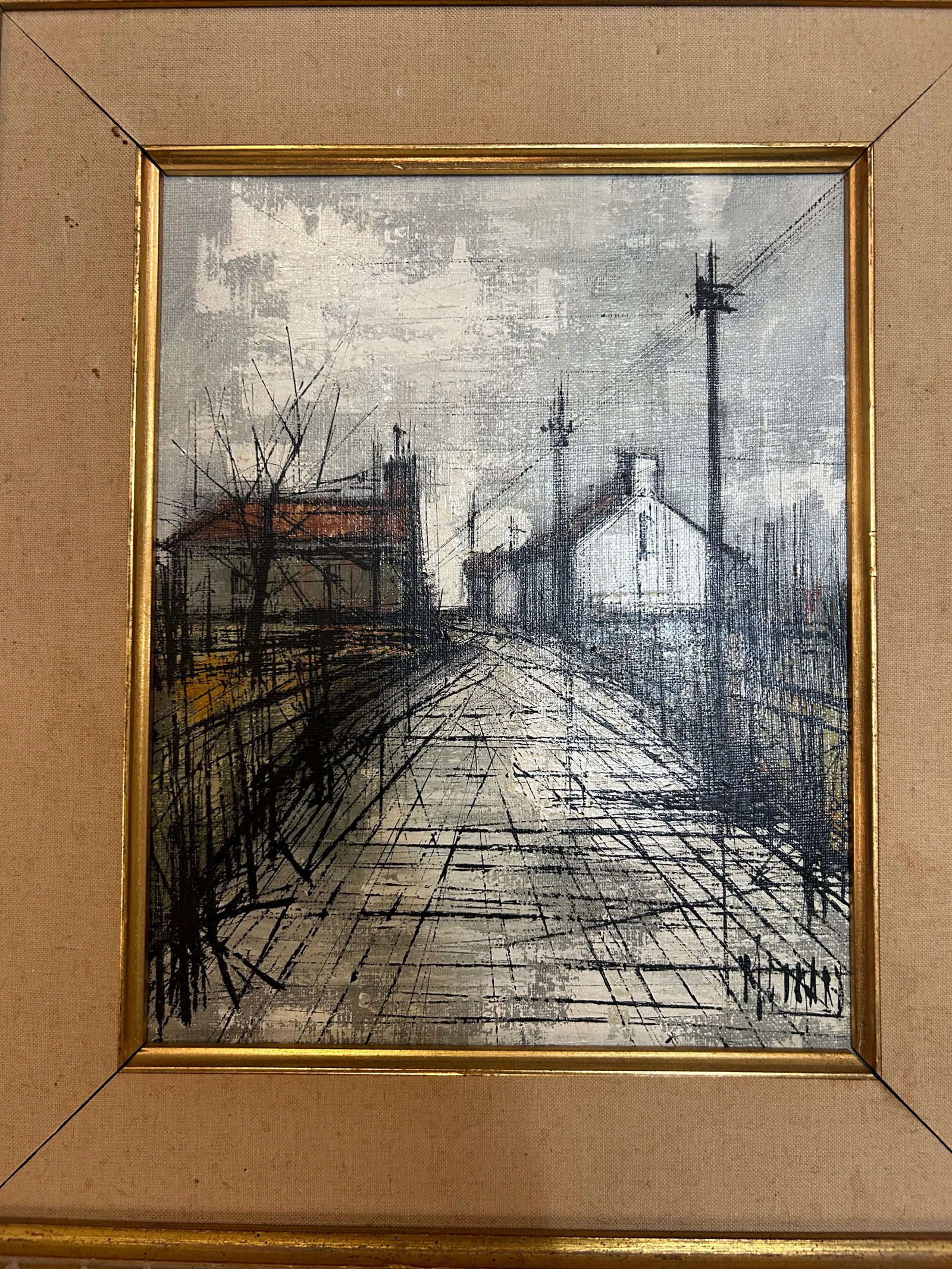 "Country Road, Winter" Midecentury Brutalist Style Oil Painting by Michel Girard (French B. 1939) - 3