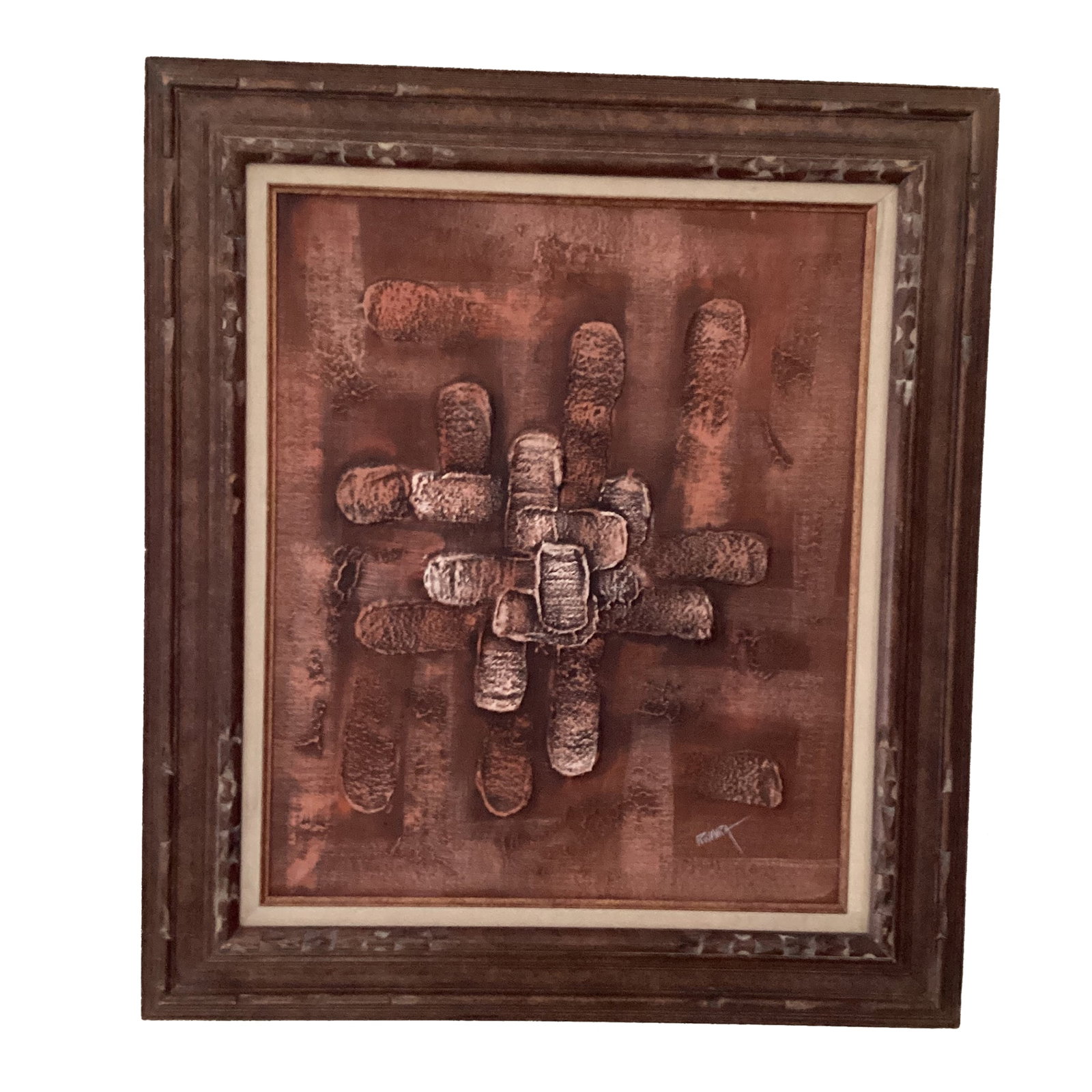 Mid 20th Century Abstract Painting on the Canvas by R. Wavra Framed: This is a mid-20th century abstract painting on canvas by R. Wavra. The painting is framed and showcases a unique abstract style. It is made with high-quality materials and is perfect for any art