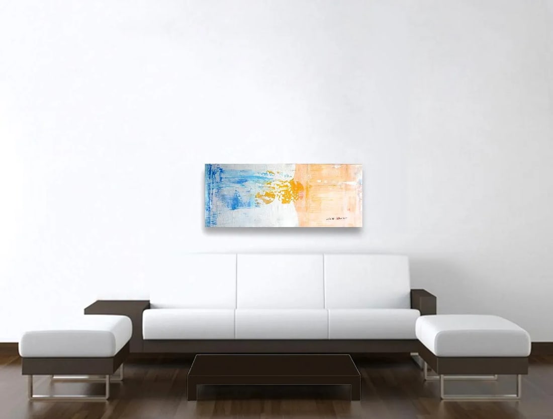 Skyline. XVI Surreal Abstract Blue/Yellow Oversize Canvas Painting - 3