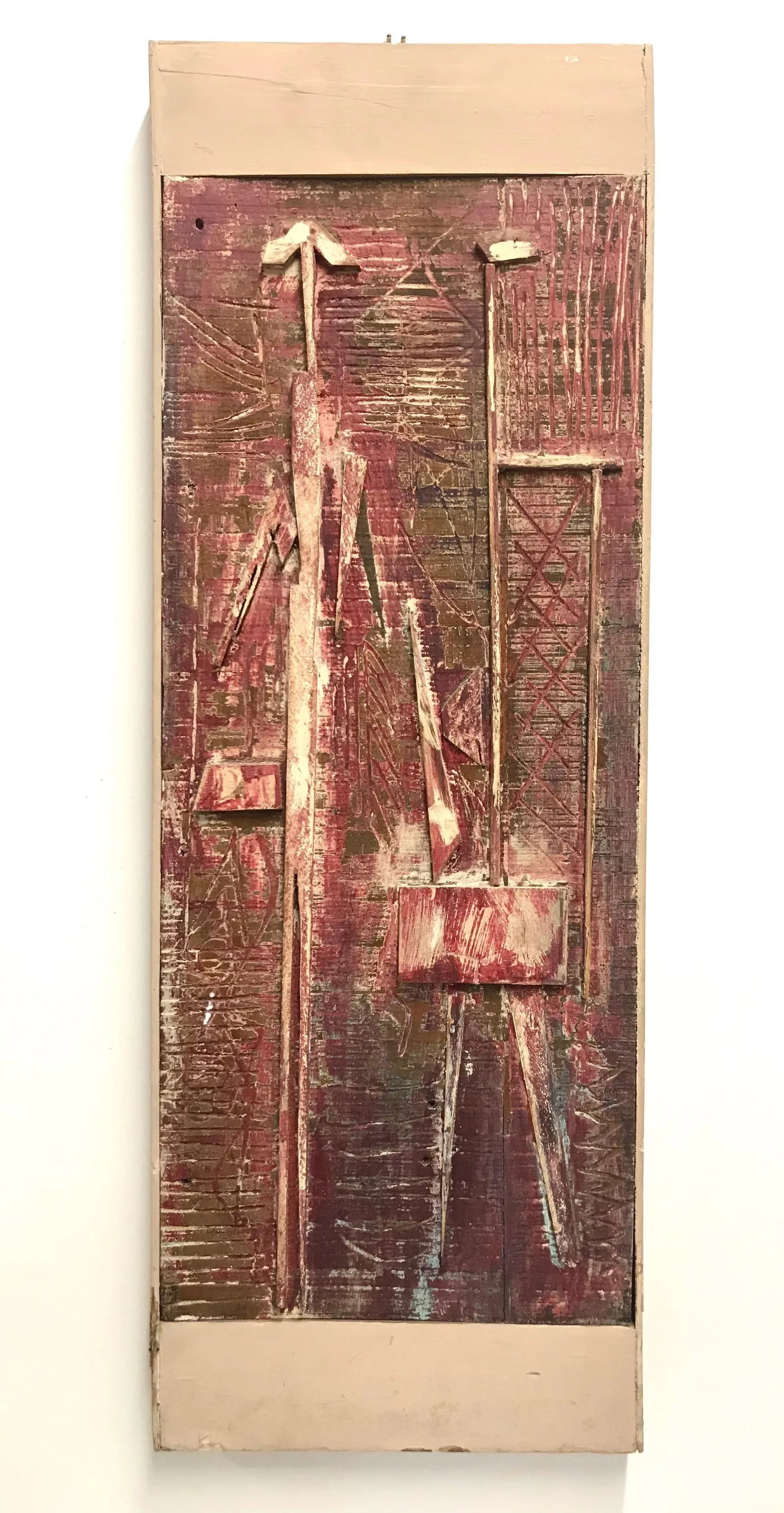 1950s Brutalist Assemblage Figural Abstract Painting - 8