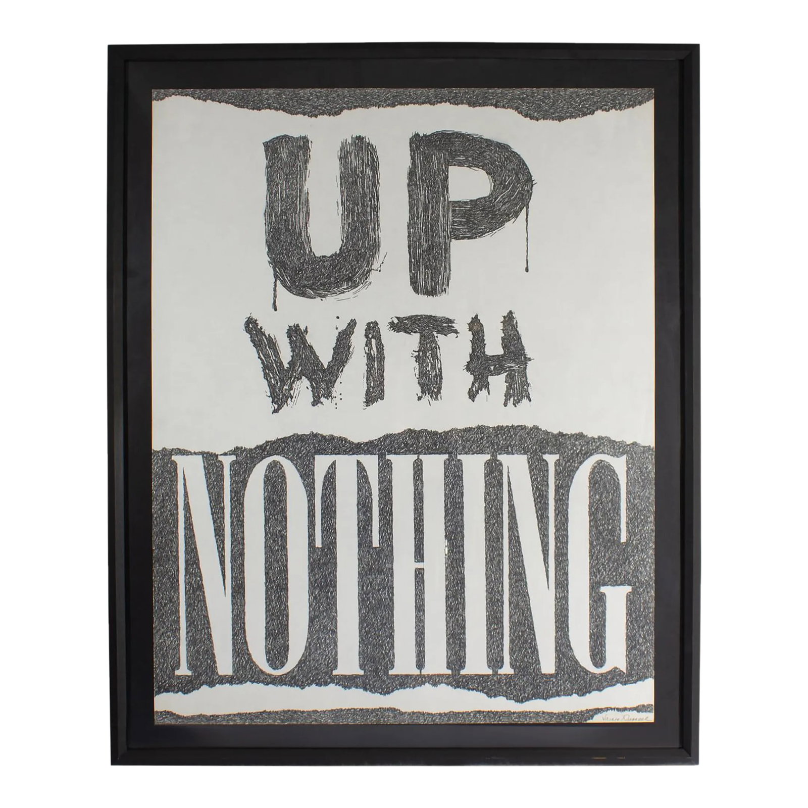 "Up With Nothing" Graphite Drawing by James Spencer Russell: A graphite drawing by the American artist James Spencer Russell (1915-2000). This drawing depicts the works "Up With Nothing" with the top two works made to look like they were painted. Signed to the