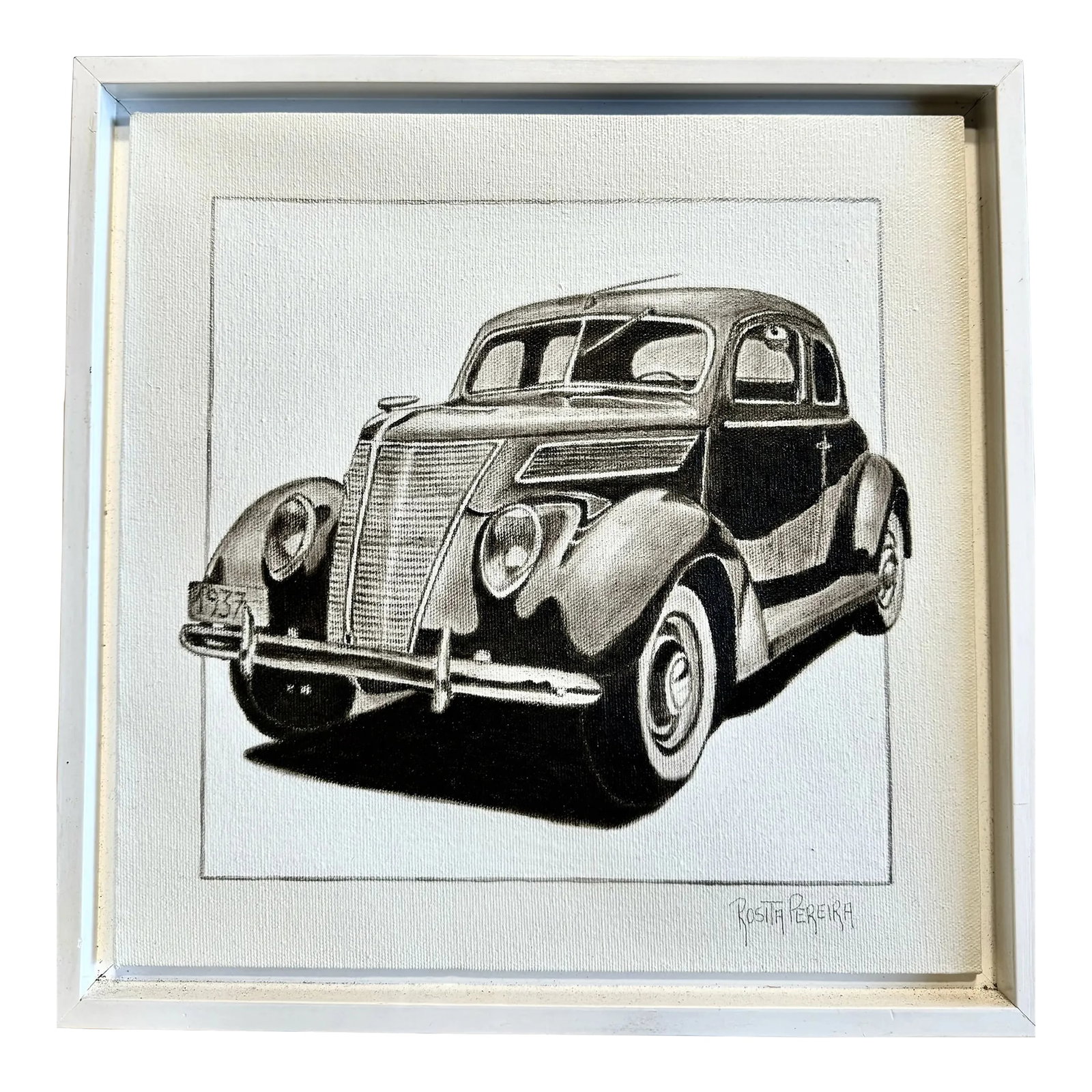 Ford Coupe 1937 - Oil on Canvas: This beauty was acquired in 2014 in Curitiba, Brazil. Iconic vintage automobile piece by Rosita Pereira. Condition: Imperfections: Some Imperfections Condition Notes: Beautifully placed in a floating 