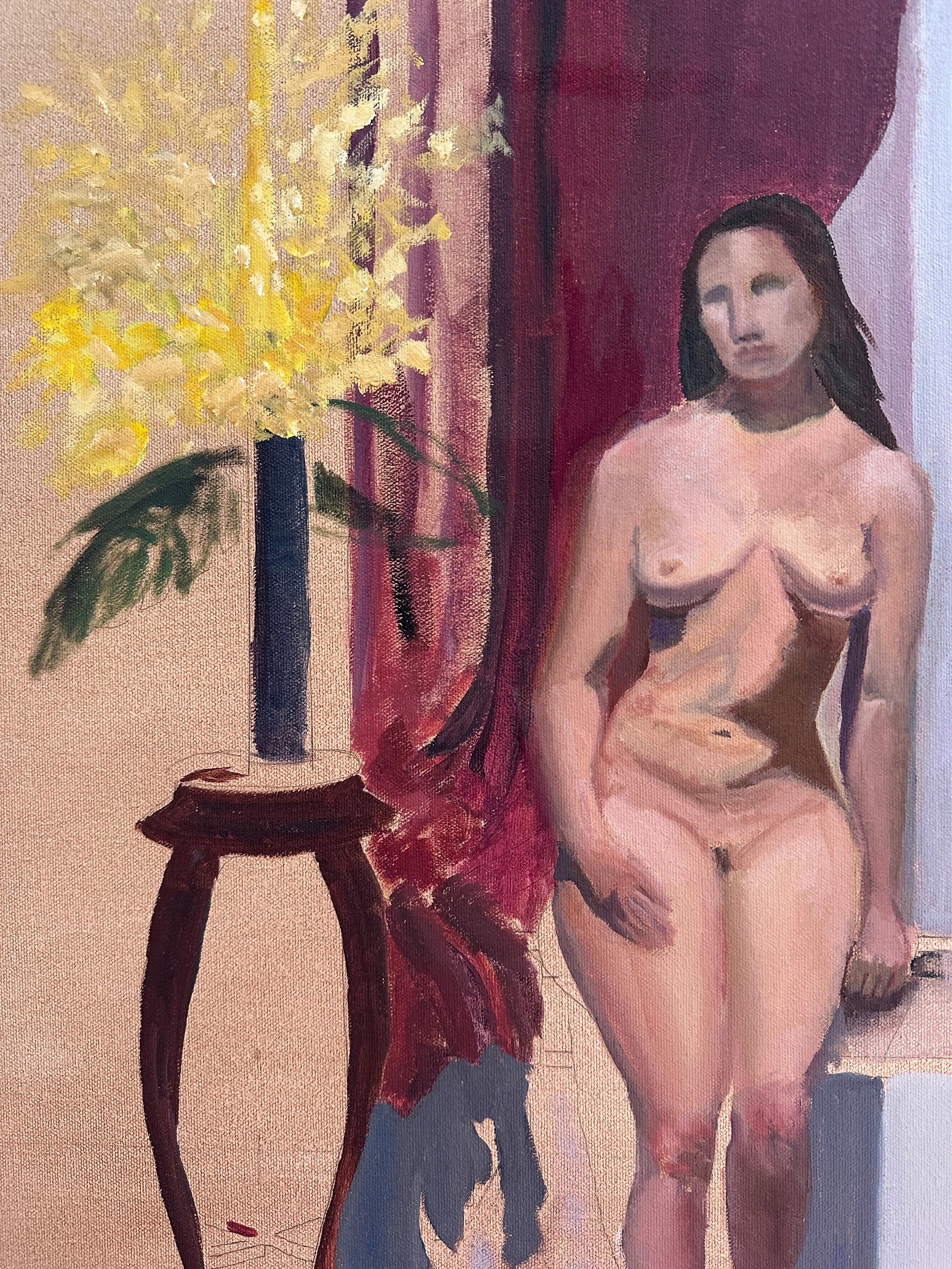 Vintage Nude Portrait Original Art Study - 2