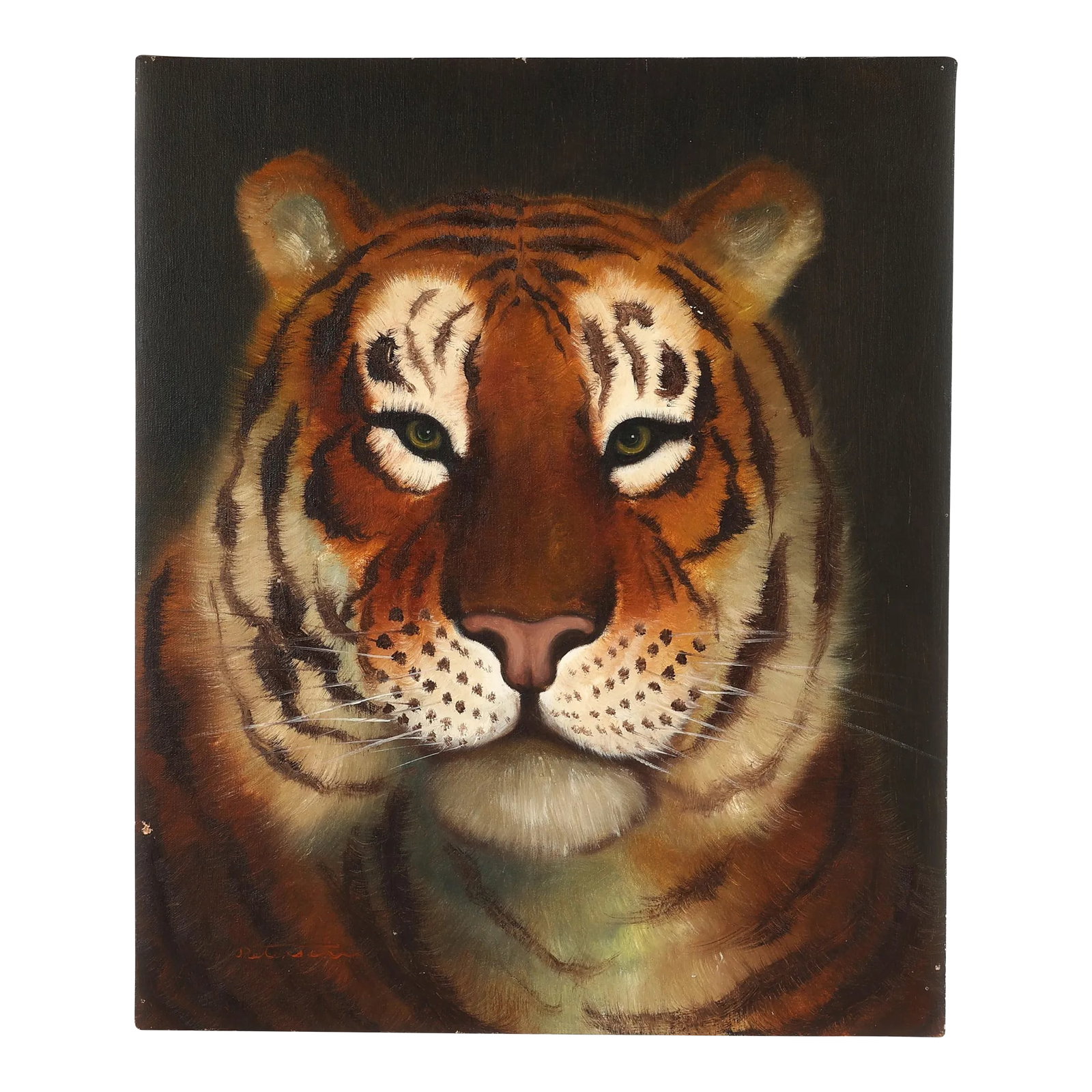 Vintage Original Tiger Painting Oil on Canvas: Nicely done, fabulous vintage, original oil painting of a tiger. Signed and unframed. MEASURES 20" x 24" x 1" PACKING AND SHIPPING Packaging vintage items for shipment requires special attention and