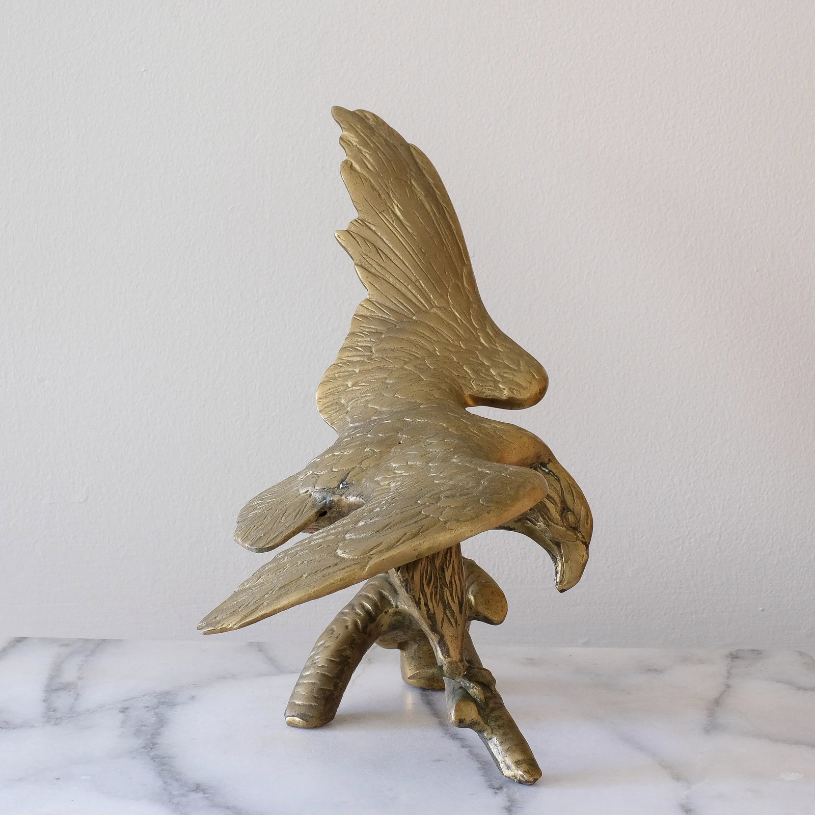 Perched Brass Eagle Sculpture - 2