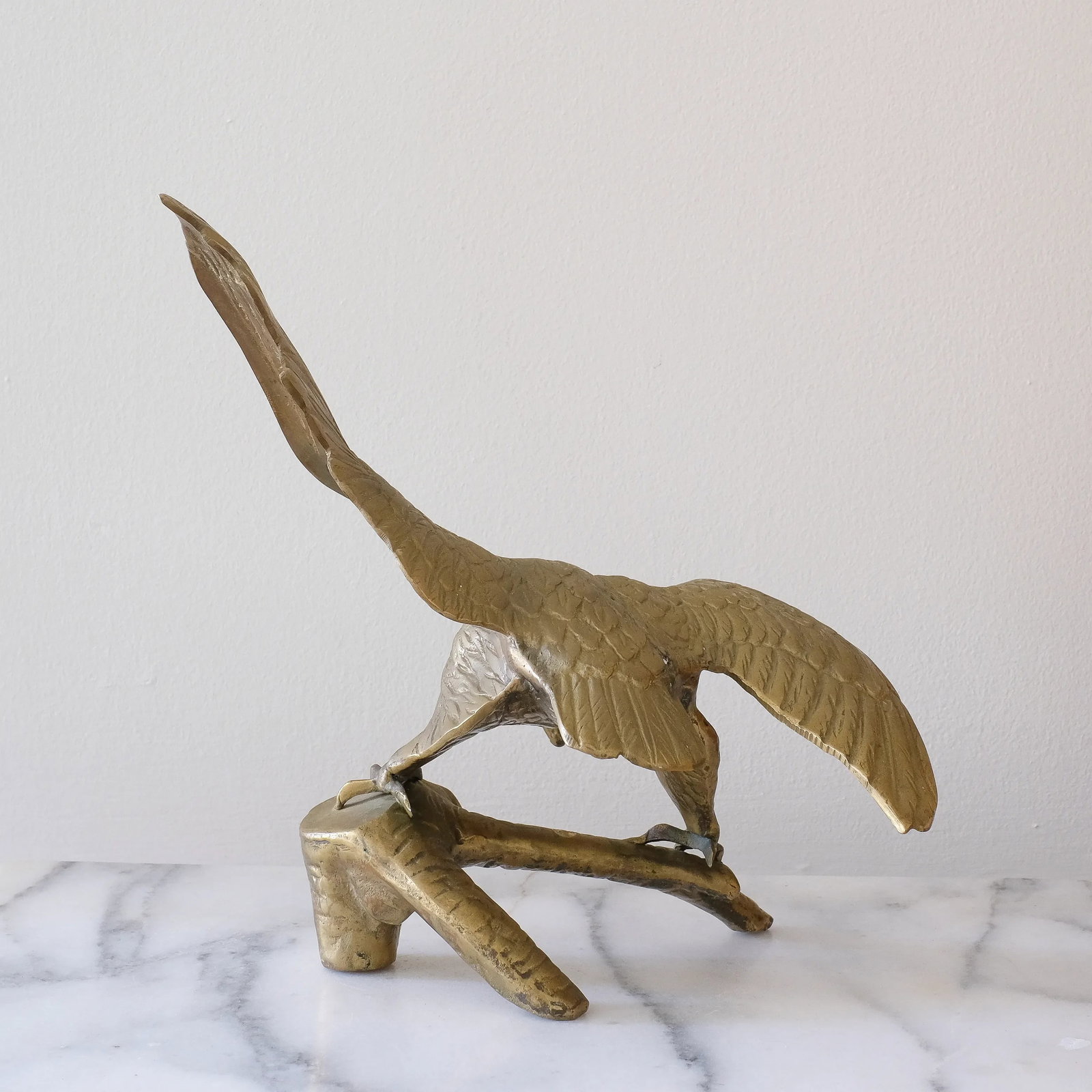 Perched Brass Eagle Sculpture - 3