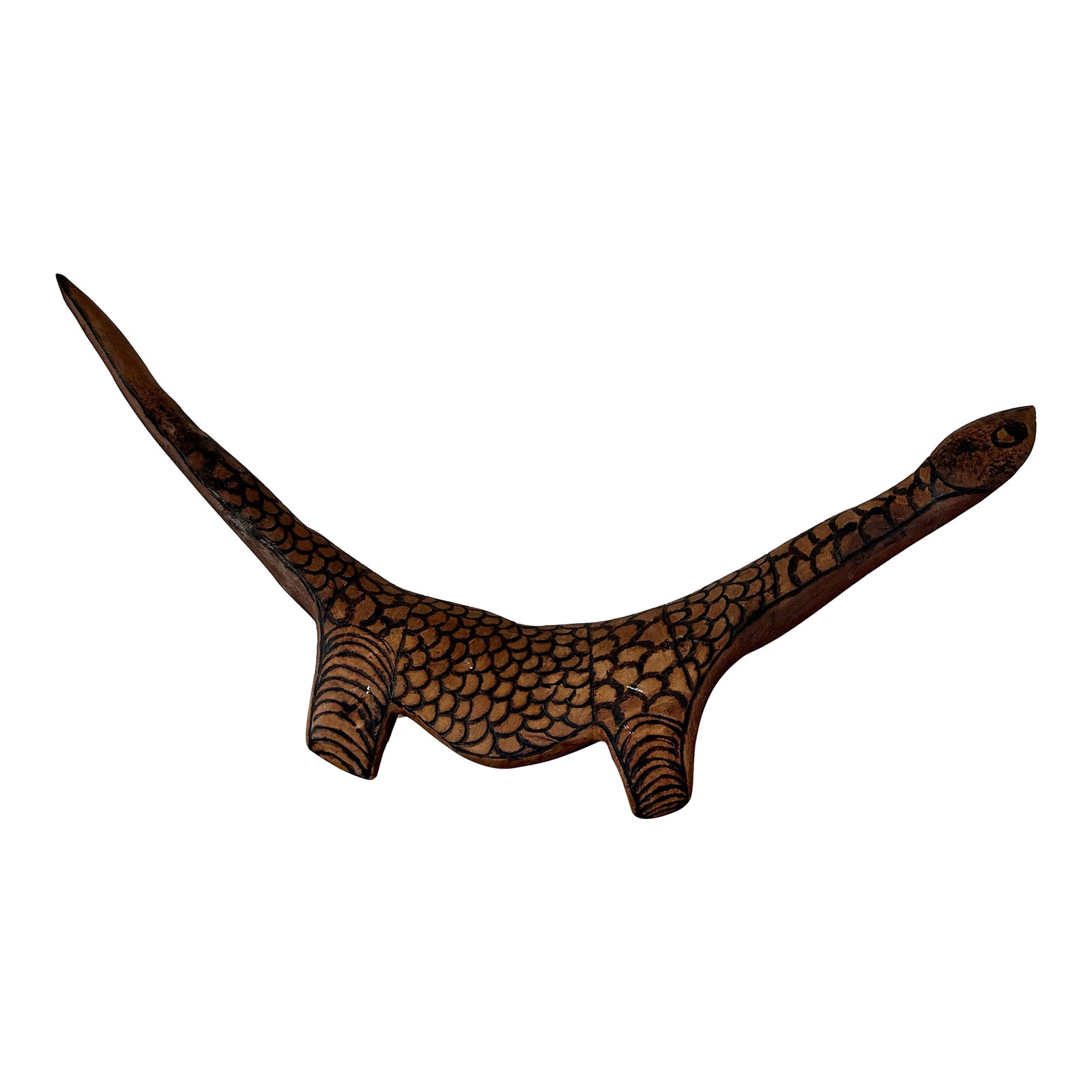 Mid 20th Century Wooden Australia Aboriginal Large Sculpture: Handcrafted Australia Aboriginal Pokerwork Lizard Animal Sculpture. Made of burnt and carved mulga wood. Large piece in the manner of Johnny Cook. Condition: Alterations: Original Condition Unaltered