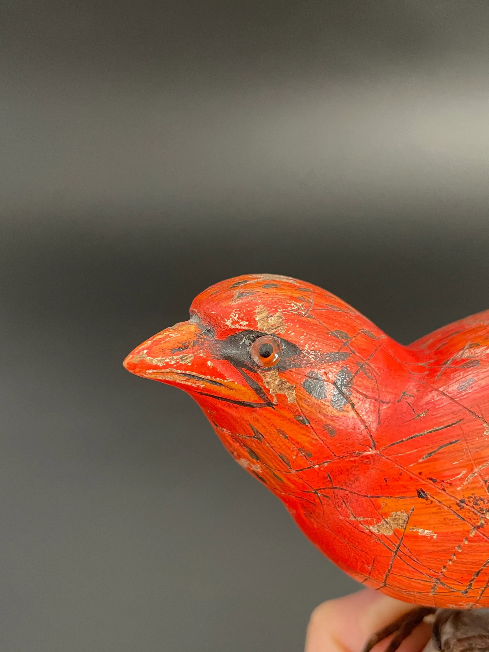 Wood Carving Sculpture of Summer Tanager Bird on Driftwood by Chuck Binder - 10