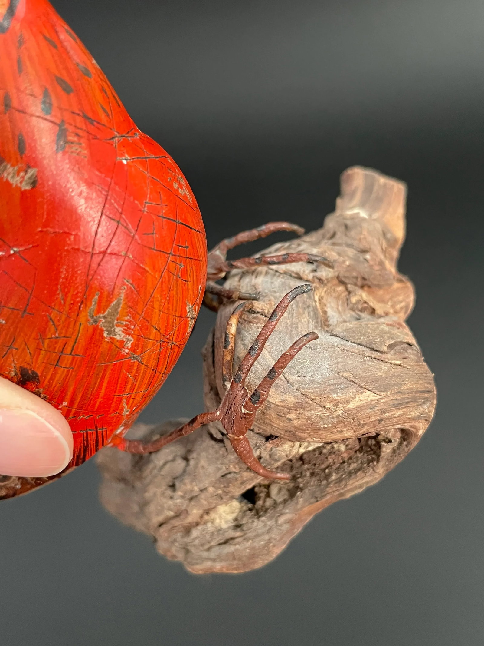 Wood Carving Sculpture of Summer Tanager Bird on Driftwood by Chuck Binder - 11