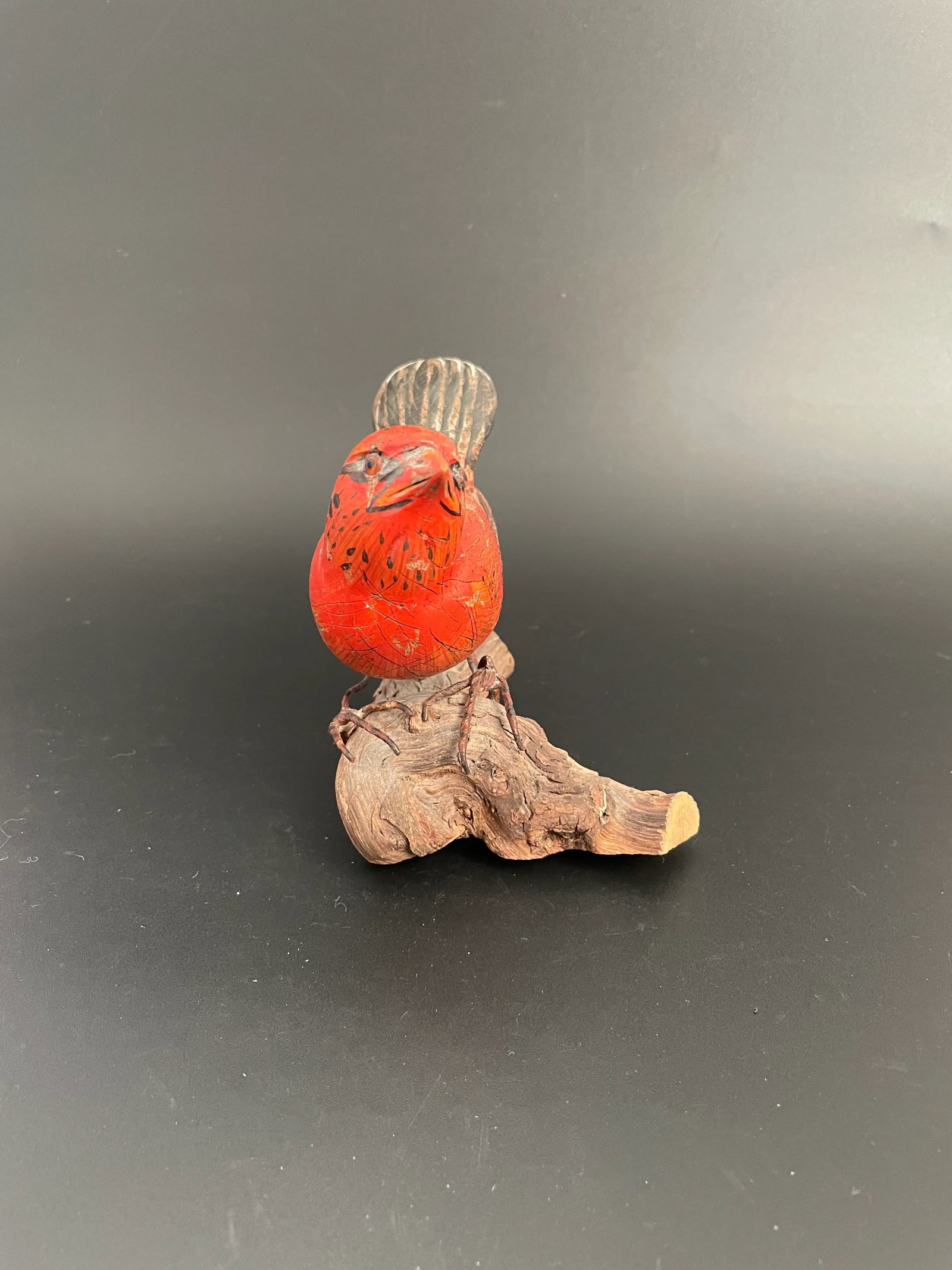 Wood Carving Sculpture of Summer Tanager Bird on Driftwood by Chuck Binder - 3