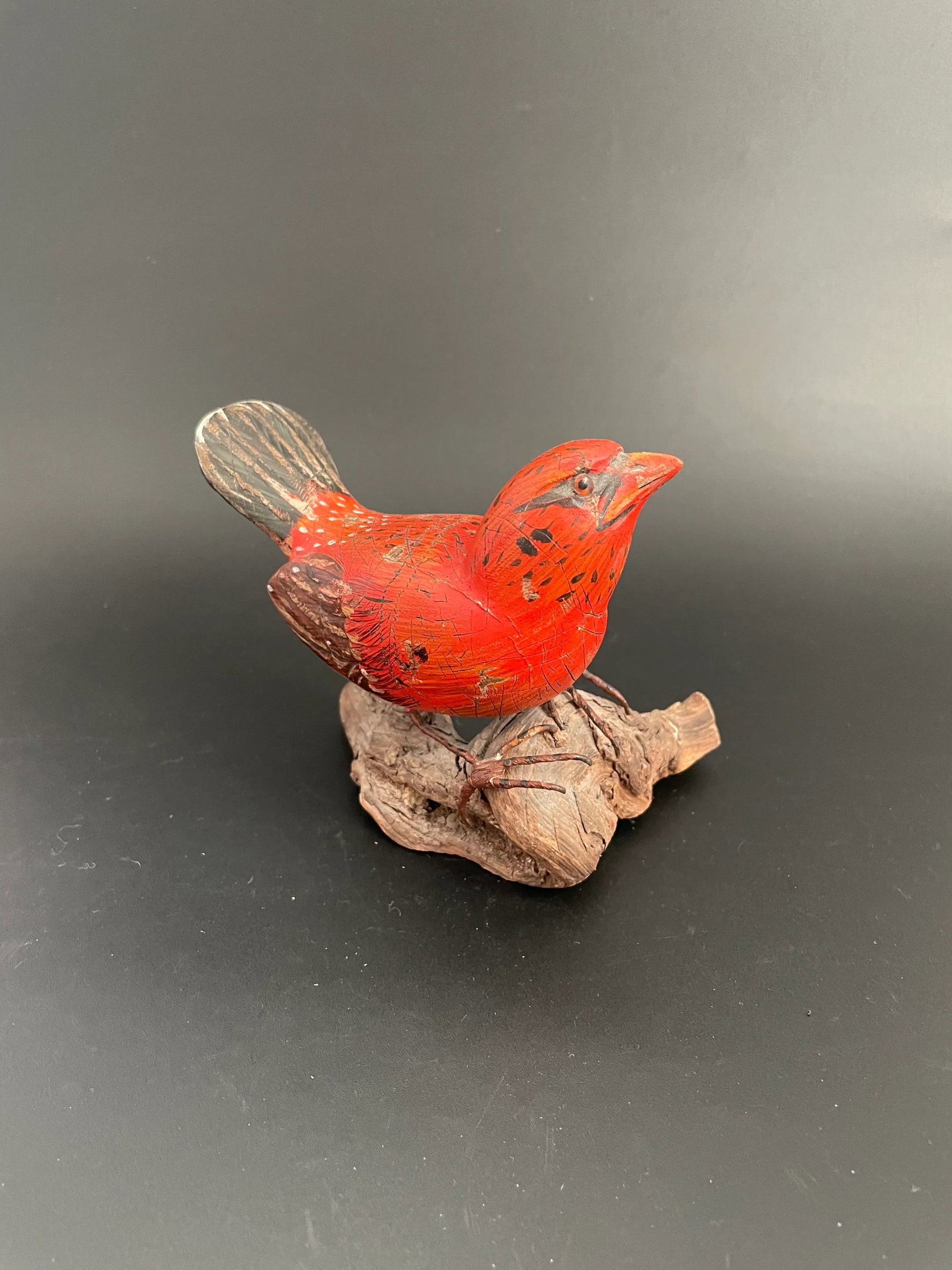 Wood Carving Sculpture of Summer Tanager Bird on Driftwood by Chuck Binder - 4