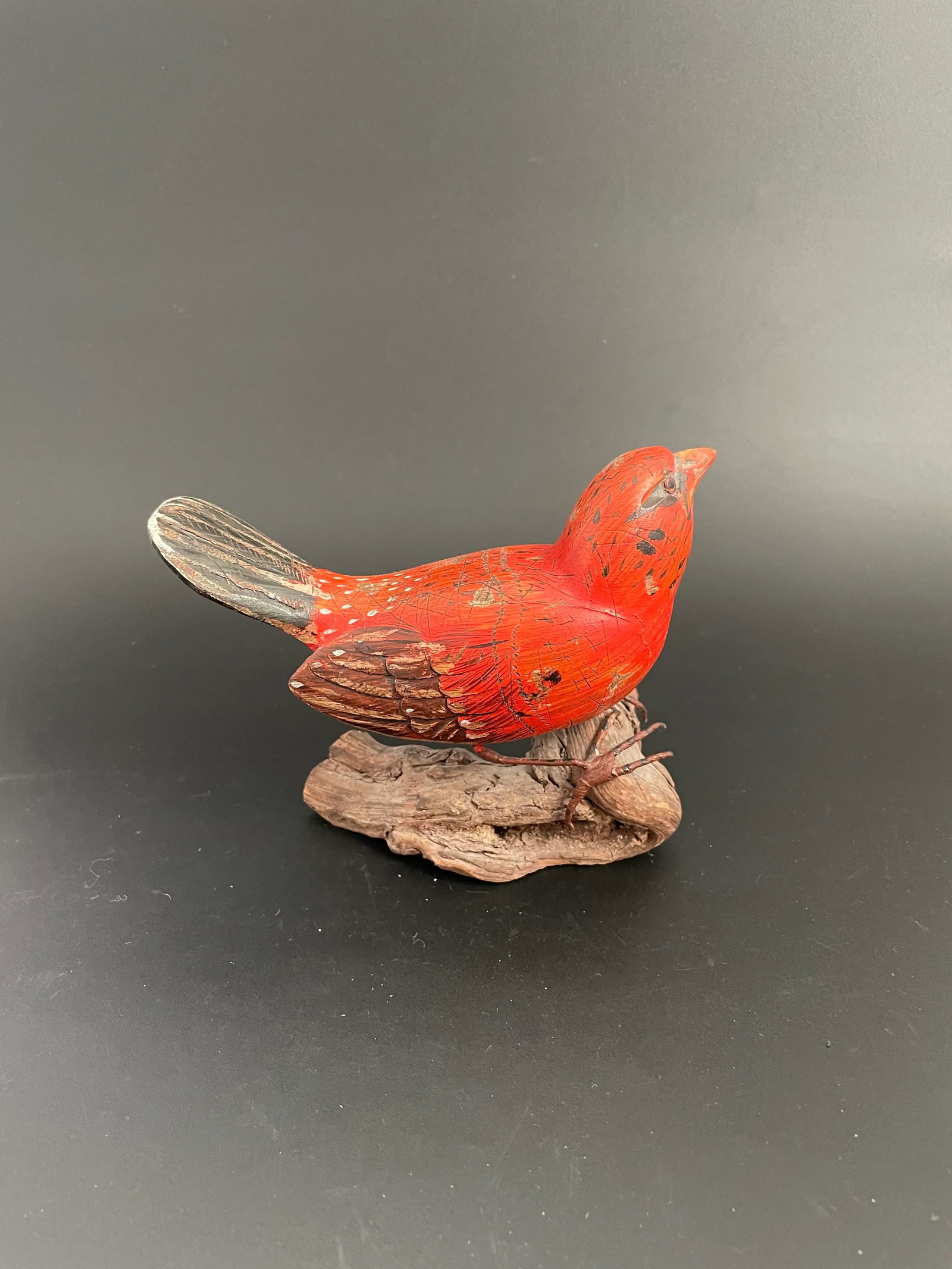 Wood Carving Sculpture of Summer Tanager Bird on Driftwood by Chuck Binder - 5