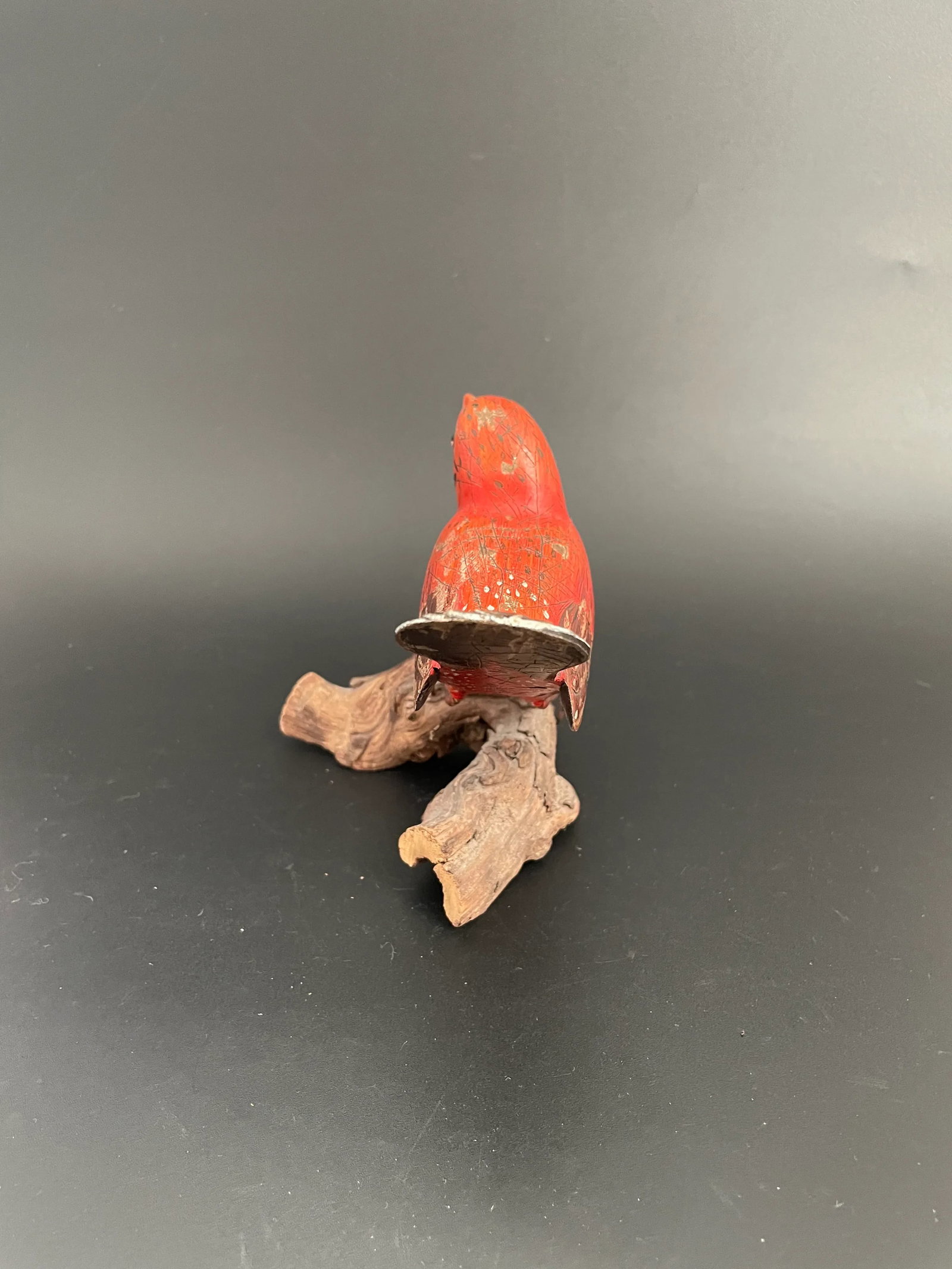 Wood Carving Sculpture of Summer Tanager Bird on Driftwood by Chuck Binder - 6