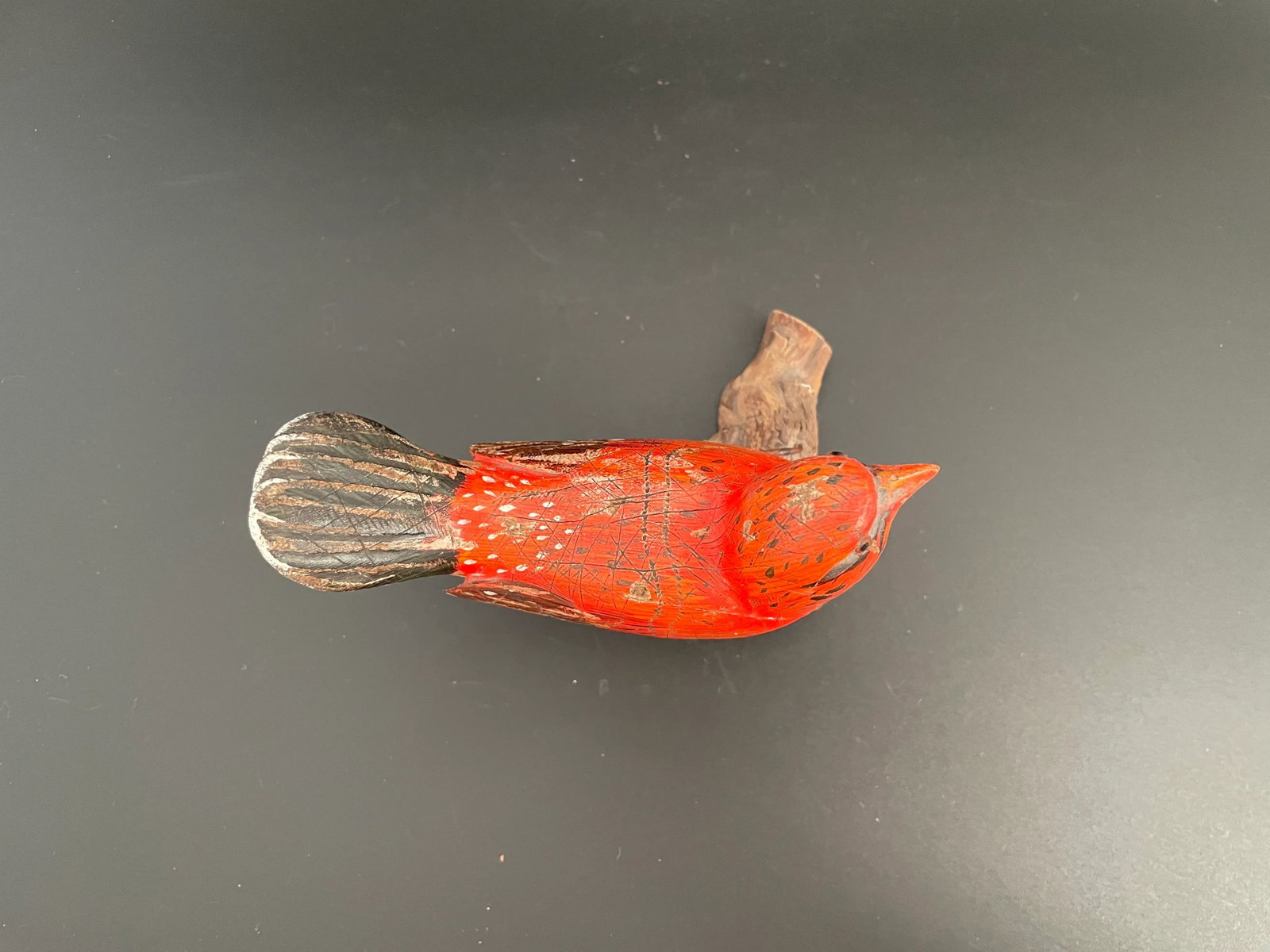 Wood Carving Sculpture of Summer Tanager Bird on Driftwood by Chuck Binder - 7