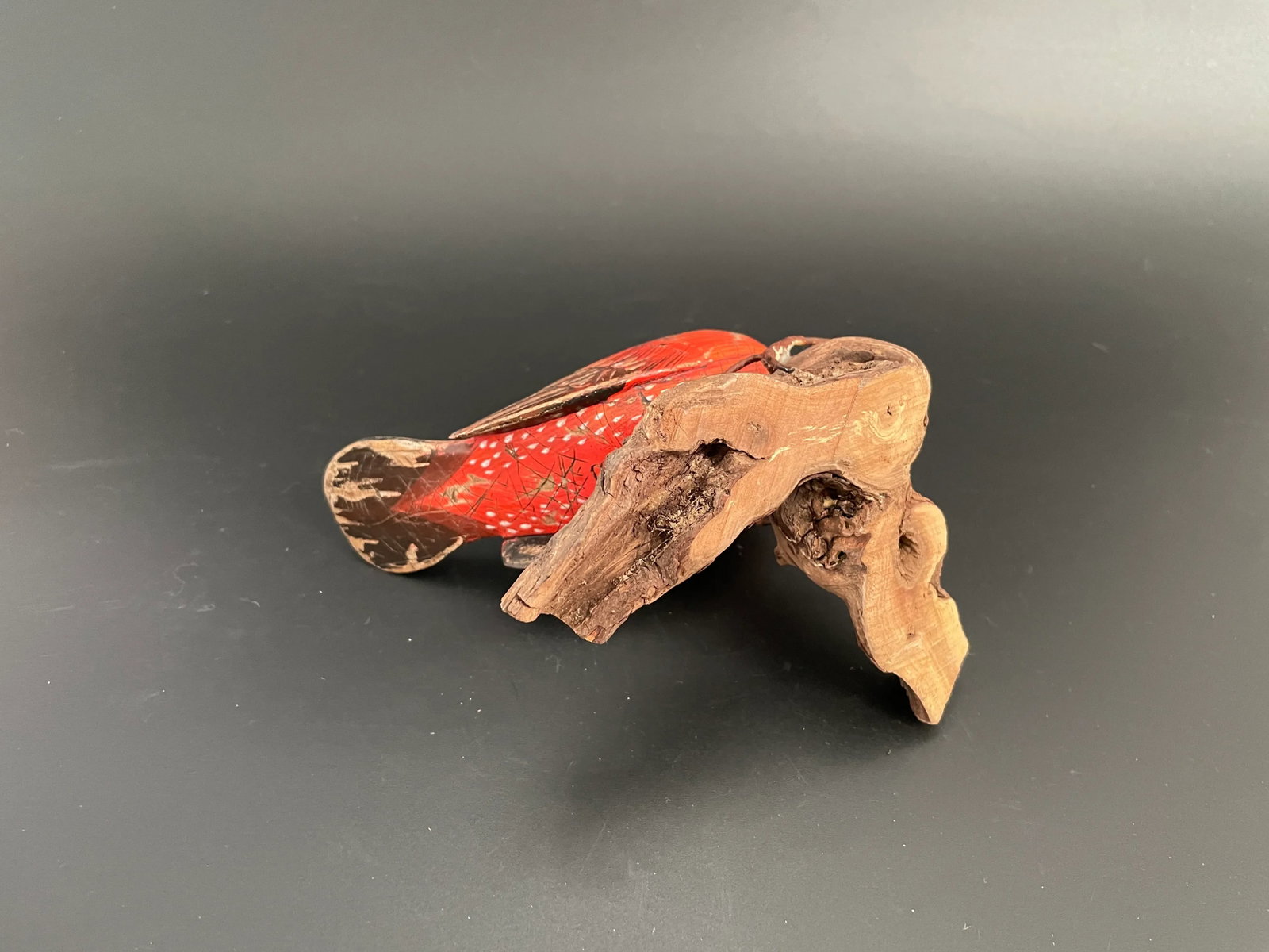 Wood Carving Sculpture of Summer Tanager Bird on Driftwood by Chuck Binder - 8