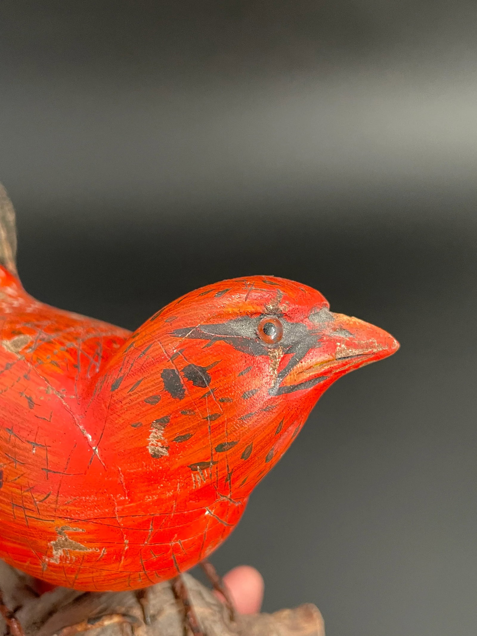 Wood Carving Sculpture of Summer Tanager Bird on Driftwood by Chuck Binder - 9
