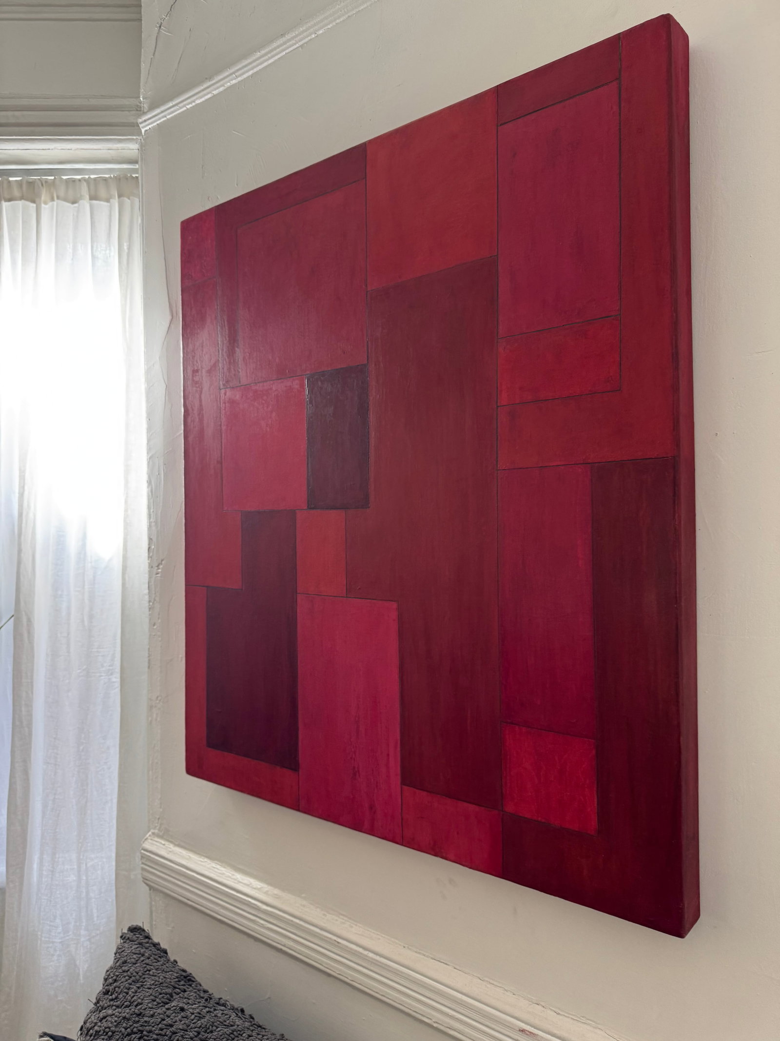 Abstract Geometric Red Oil Painting by Stephen Cimini - 11