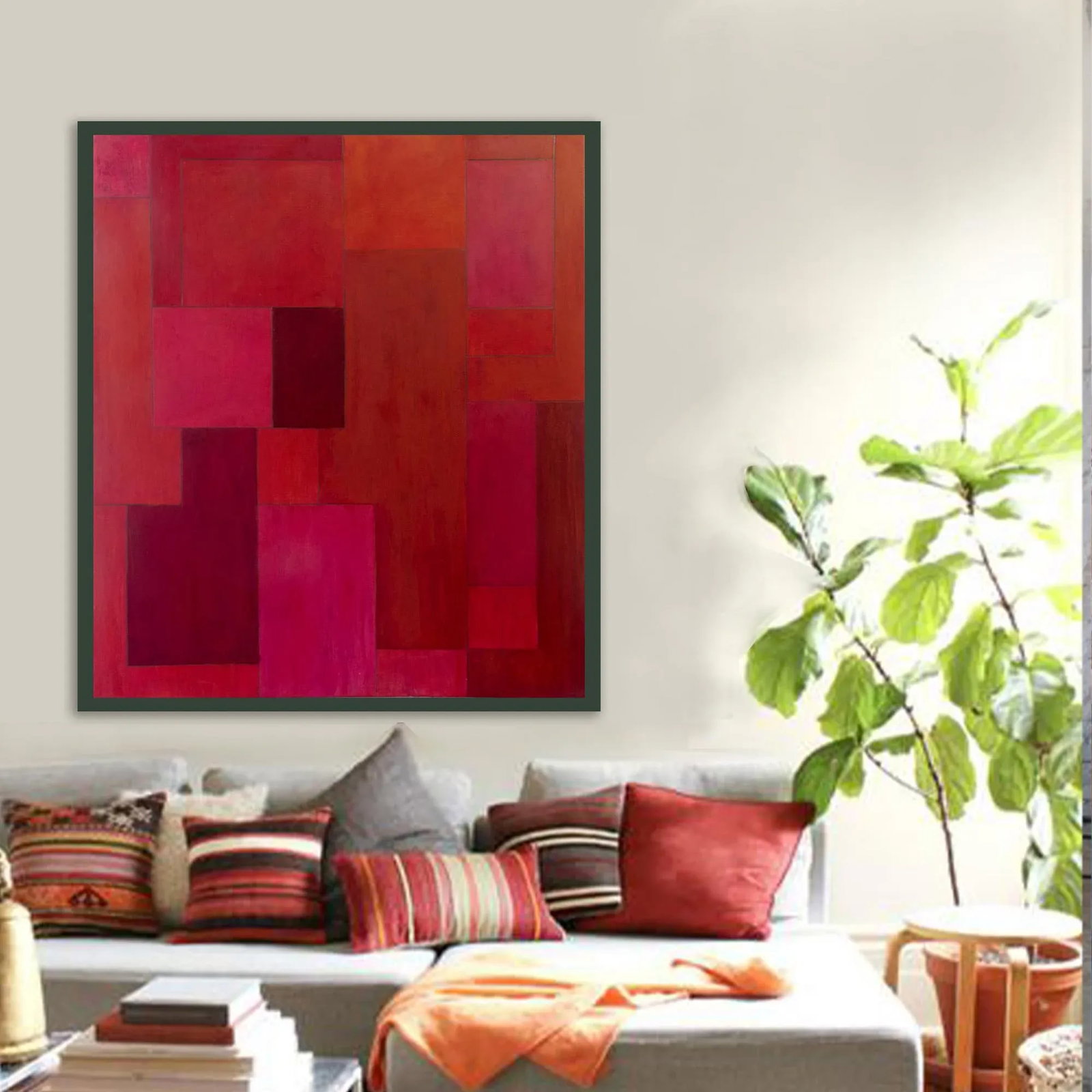 Abstract Geometric Red Oil Painting by Stephen Cimini - 4