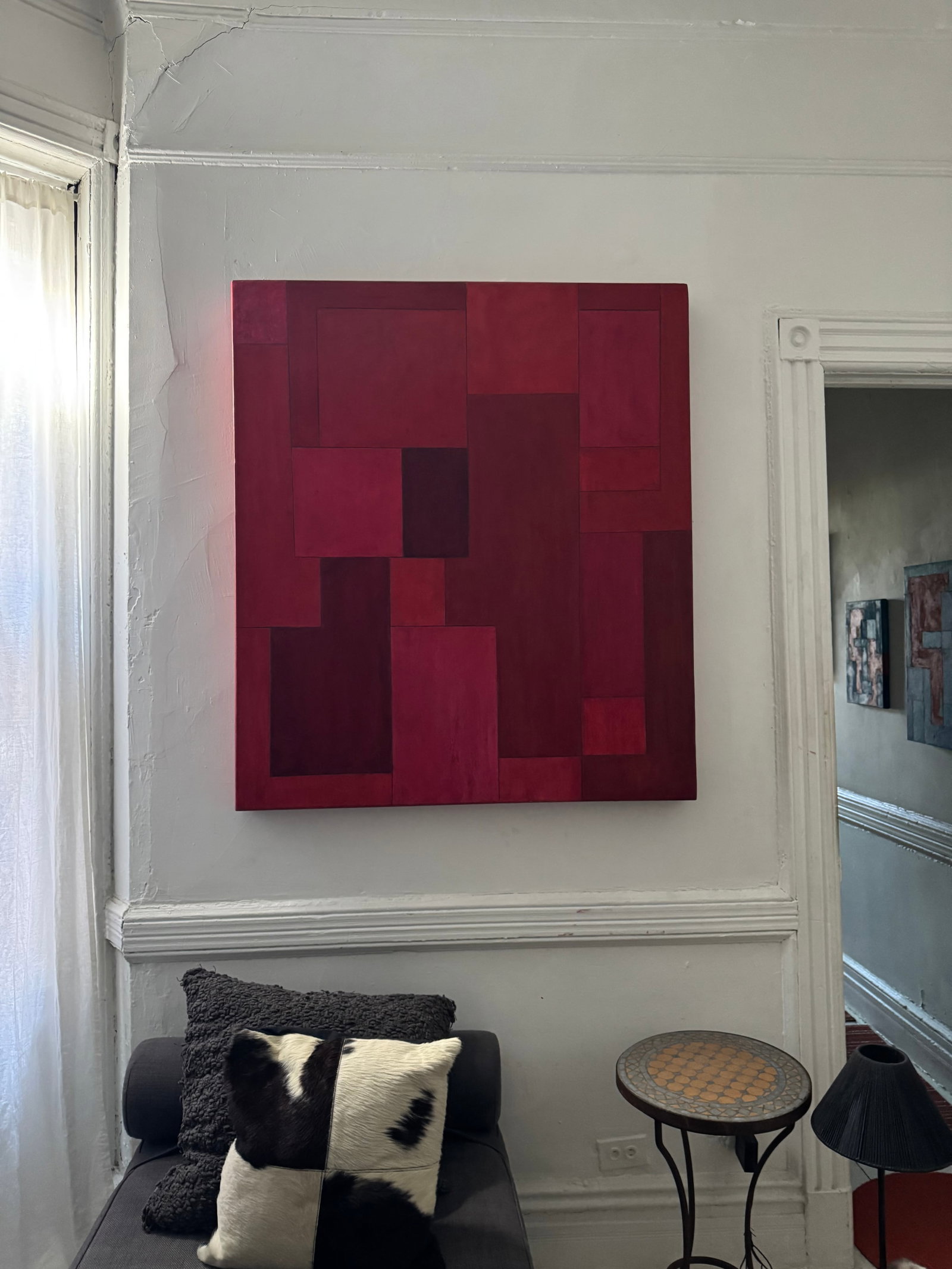 Abstract Geometric Red Oil Painting by Stephen Cimini - 6