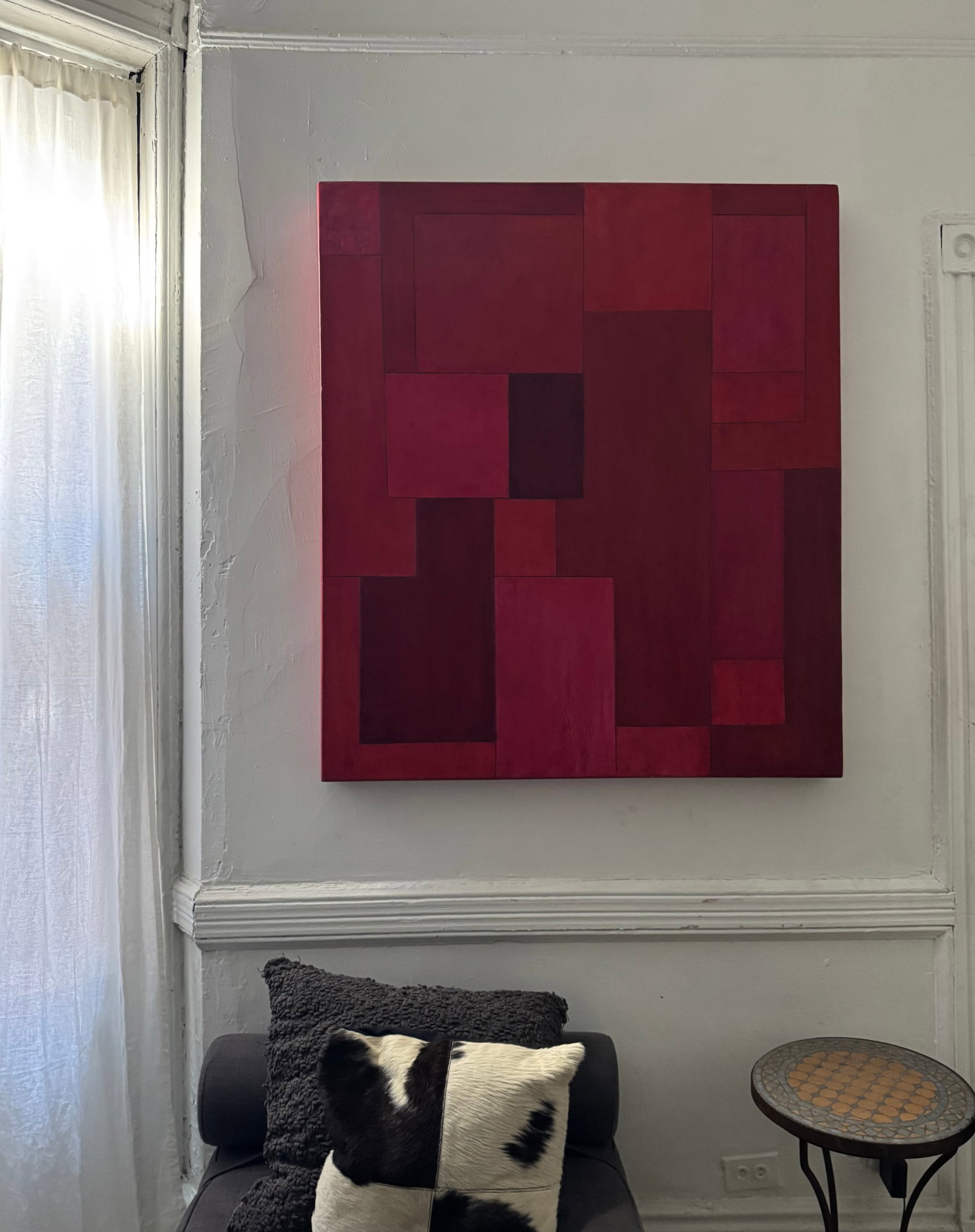 Abstract Geometric Red Oil Painting by Stephen Cimini - 7