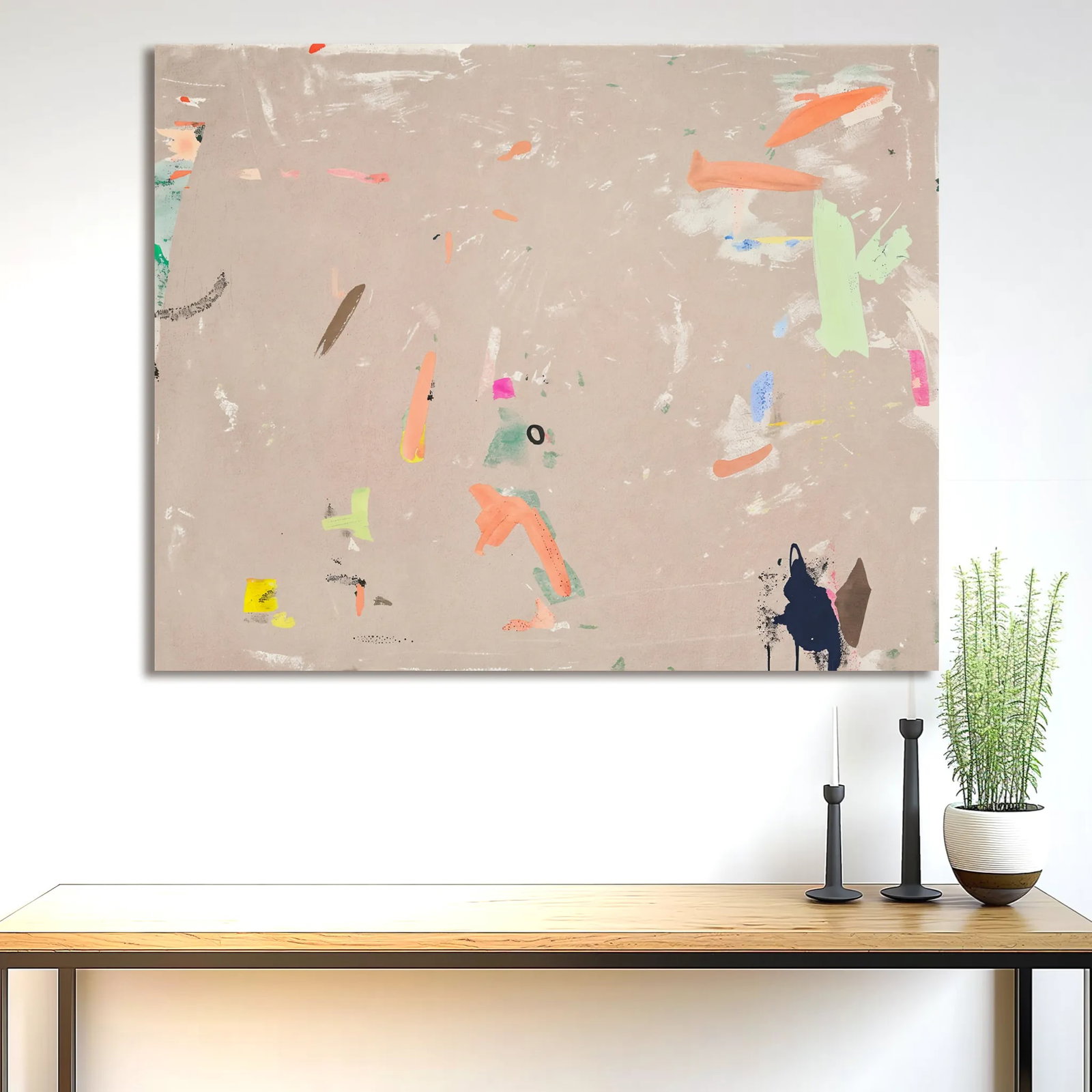 Soft Spoken Abstract Art Print - Modern Wall Decor | Beige & Neon Contemporary Painting - 4
