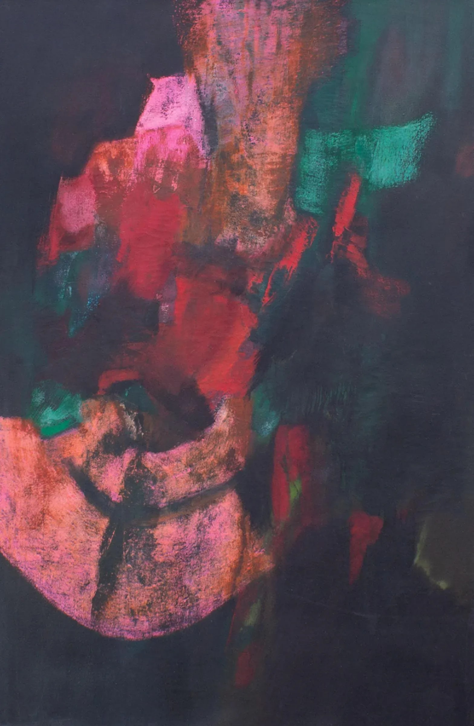 1960s Oil and Chalk Pastel on Canvas Abstract Painting by Reiko Sakagami Baum - 2