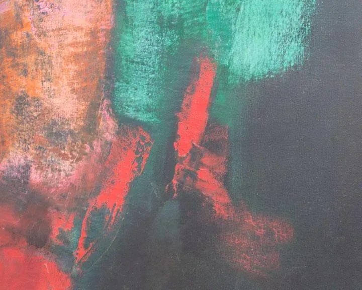 1960s Oil and Chalk Pastel on Canvas Abstract Painting by Reiko Sakagami Baum - 4