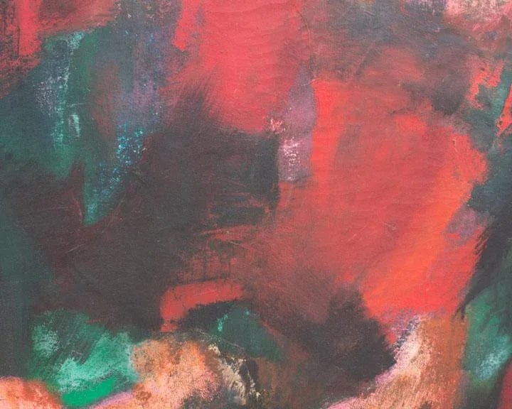 1960s Oil and Chalk Pastel on Canvas Abstract Painting by Reiko Sakagami Baum - 5