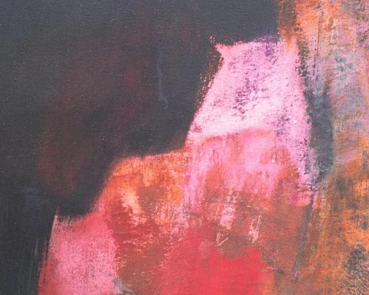 1960s Oil and Chalk Pastel on Canvas Abstract Painting by Reiko Sakagami Baum - 6