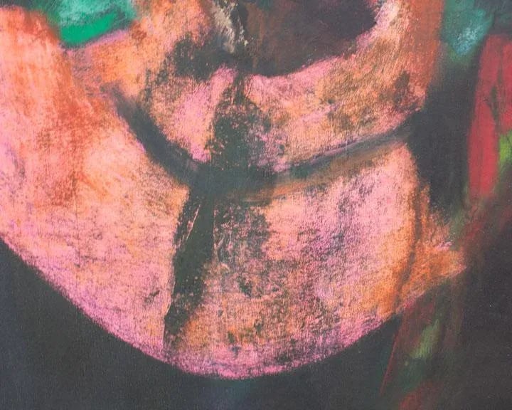 1960s Oil and Chalk Pastel on Canvas Abstract Painting by Reiko Sakagami Baum - 9