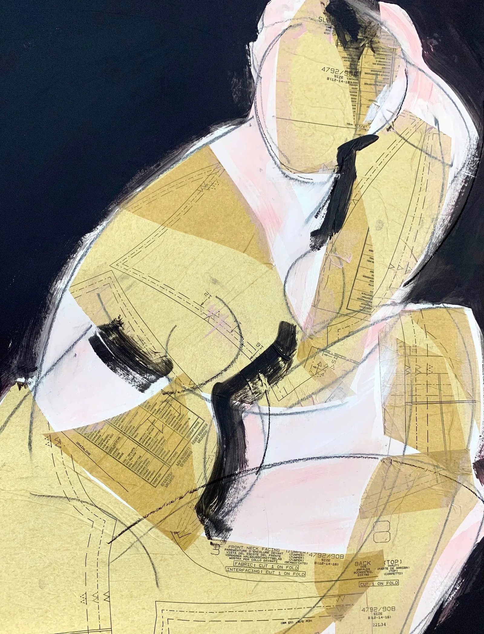 Figurative Fold Ii, Figurative Abstract Fabric Pattern Collage Painting - 2