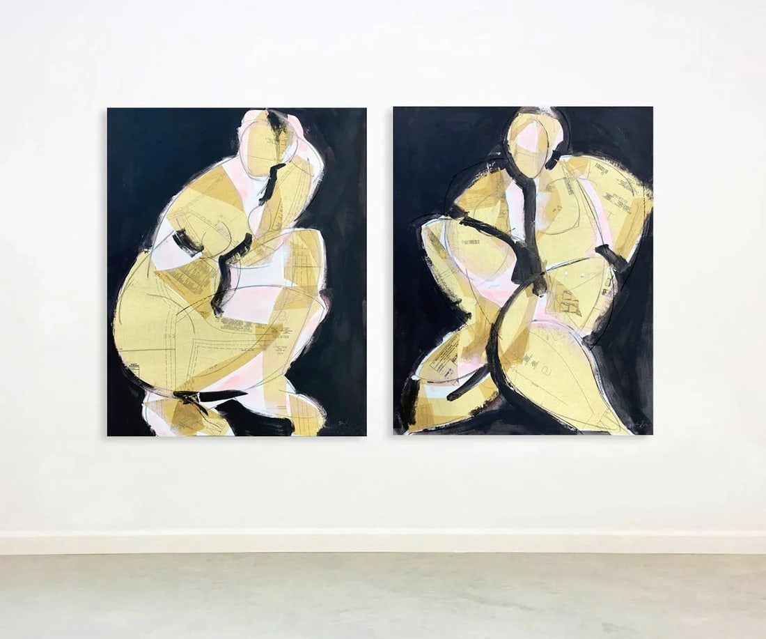 Figurative Fold Ii, Figurative Abstract Fabric Pattern Collage Painting - 4
