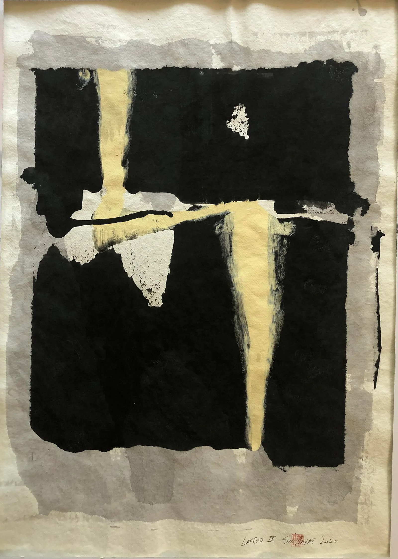 Largo IX Abstract Framed Painting on Hand Made Japennes Paper - 2