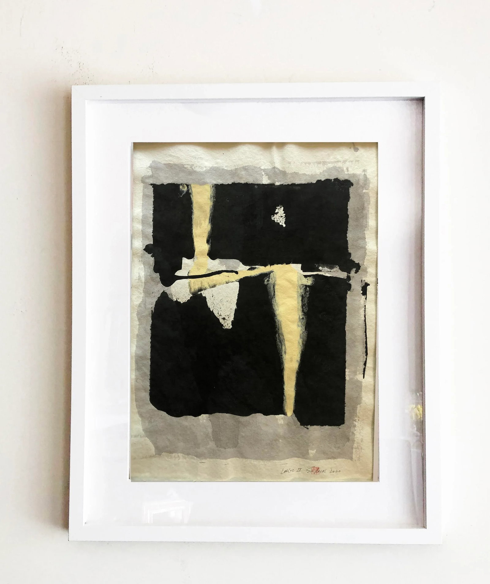 Largo IX Abstract Framed Painting on Hand Made Japennes Paper - 5
