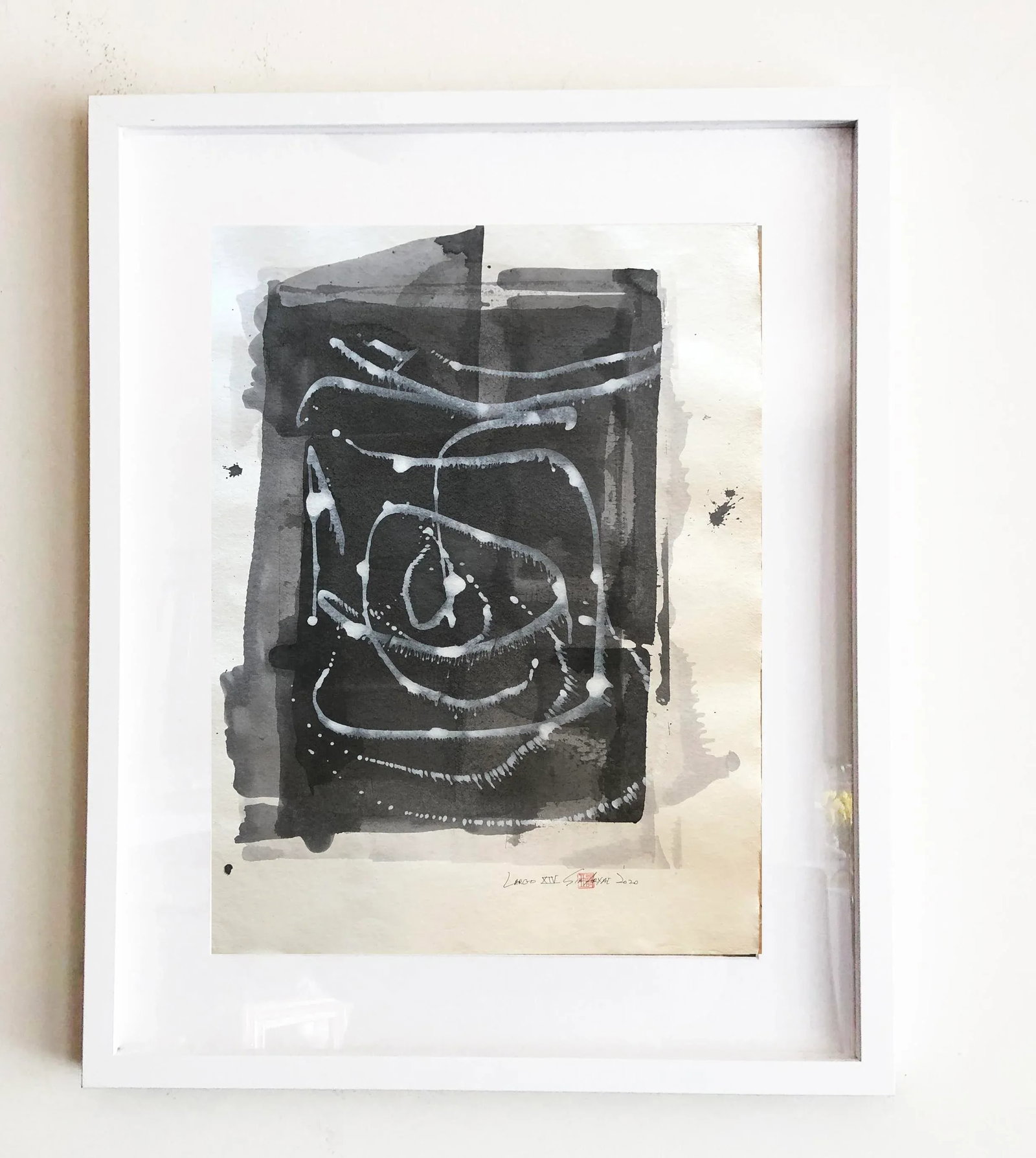 'Largo 14' Framed Abstract Painting on Japanese Handmade Paper - 4