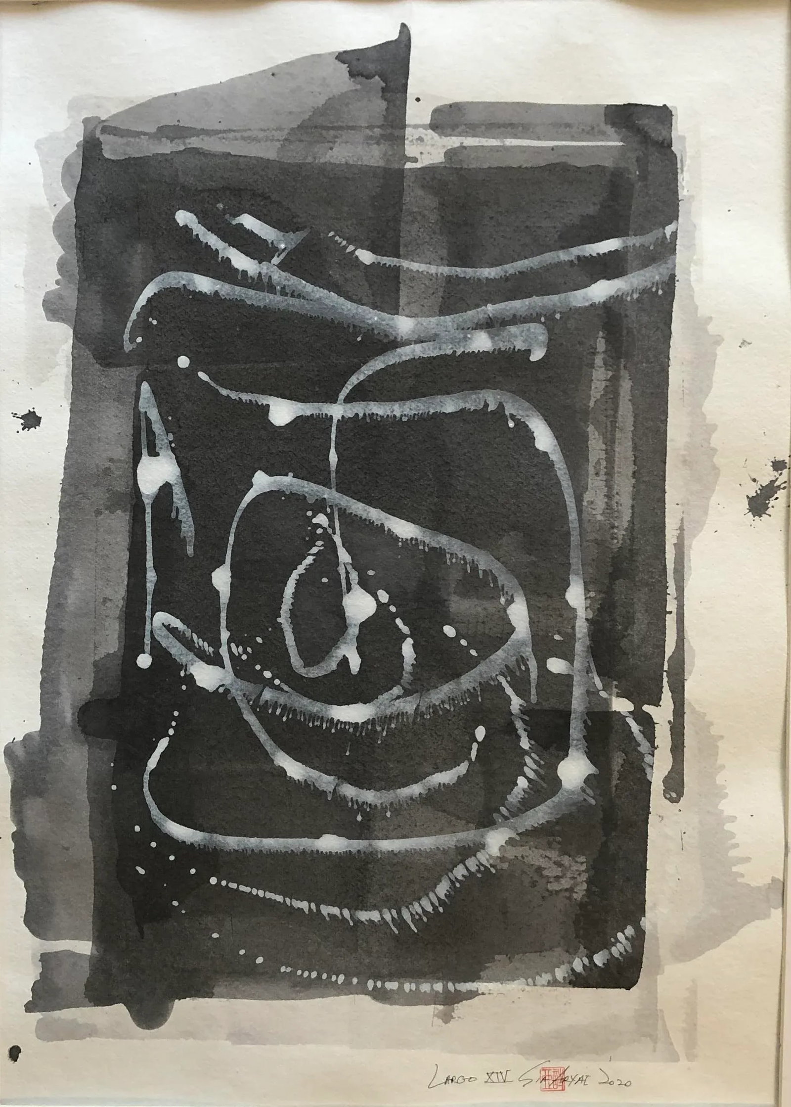 'Largo 14' Framed Abstract Painting on Japanese Handmade Paper - 6