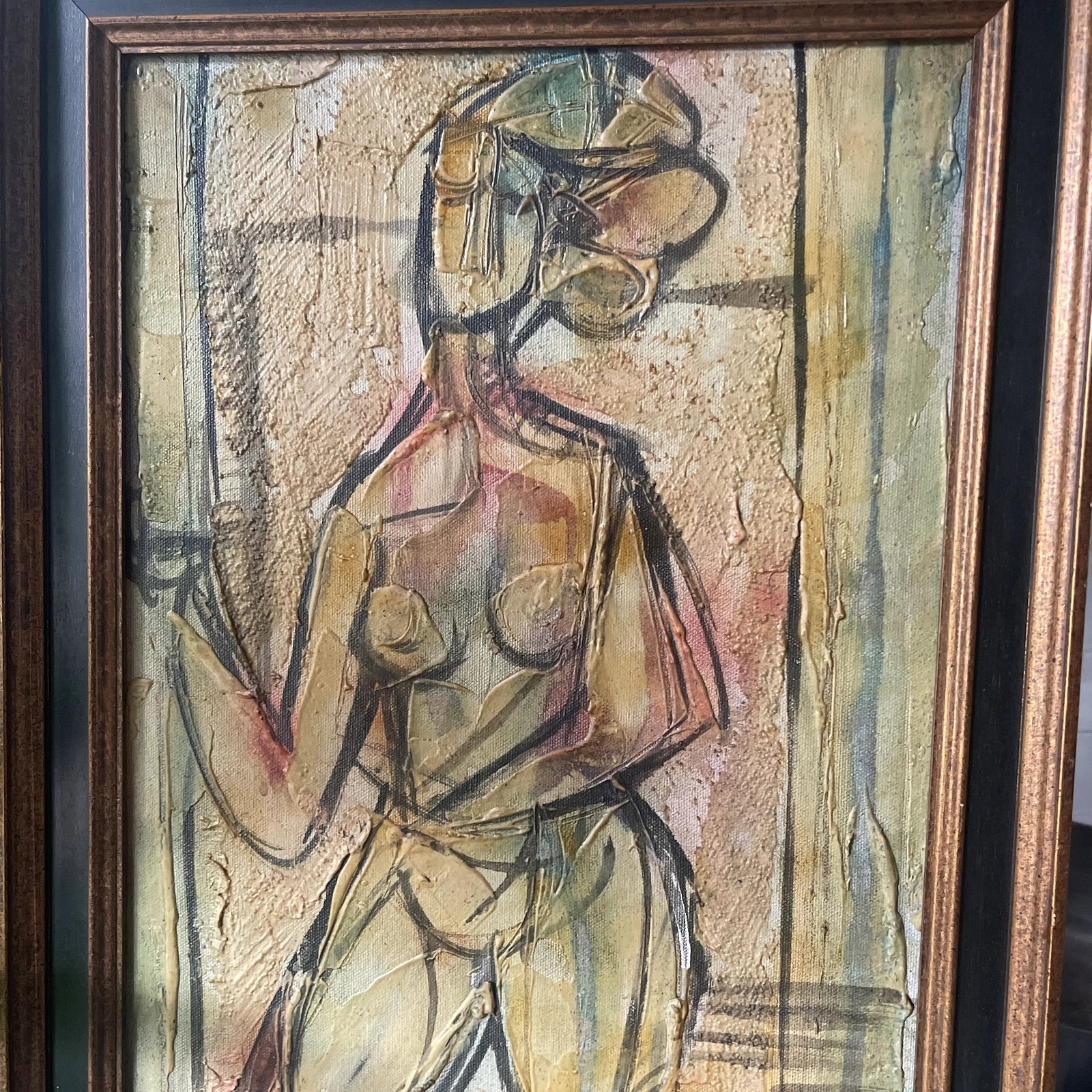 Modernist Figurative Painting by Mid Century Artist Morris Katz Aka Moshe Katz, Framed - 2