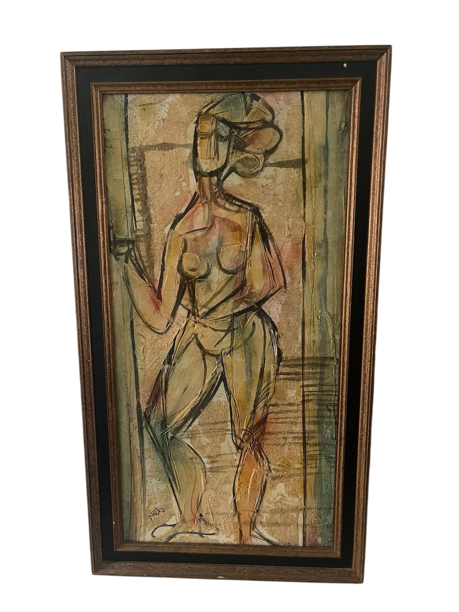 Modernist Figurative Painting by Mid Century Artist Morris Katz Aka Moshe Katz, Framed - 5