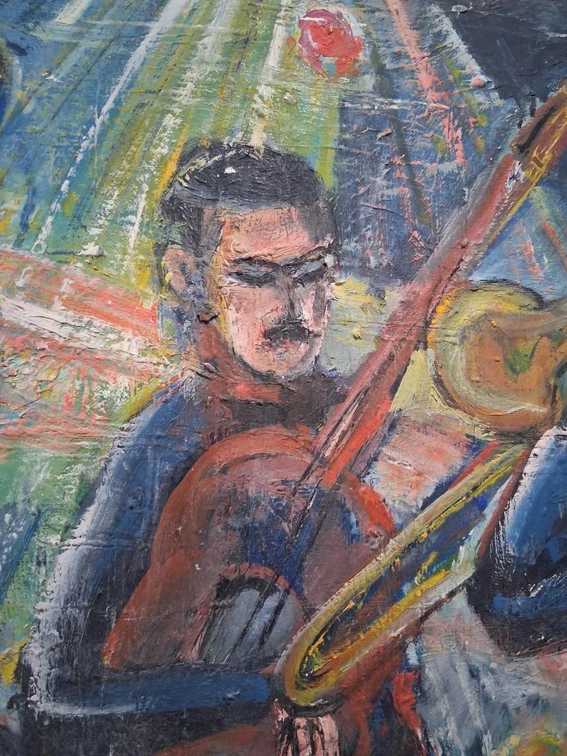 Bill Olendorf Abstract Expressionist Oil Painting on Board "Jazz Club" 1973 - 7