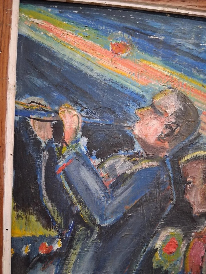 Bill Olendorf Abstract Expressionist Oil Painting on Board "Jazz Club" 1973 - 8