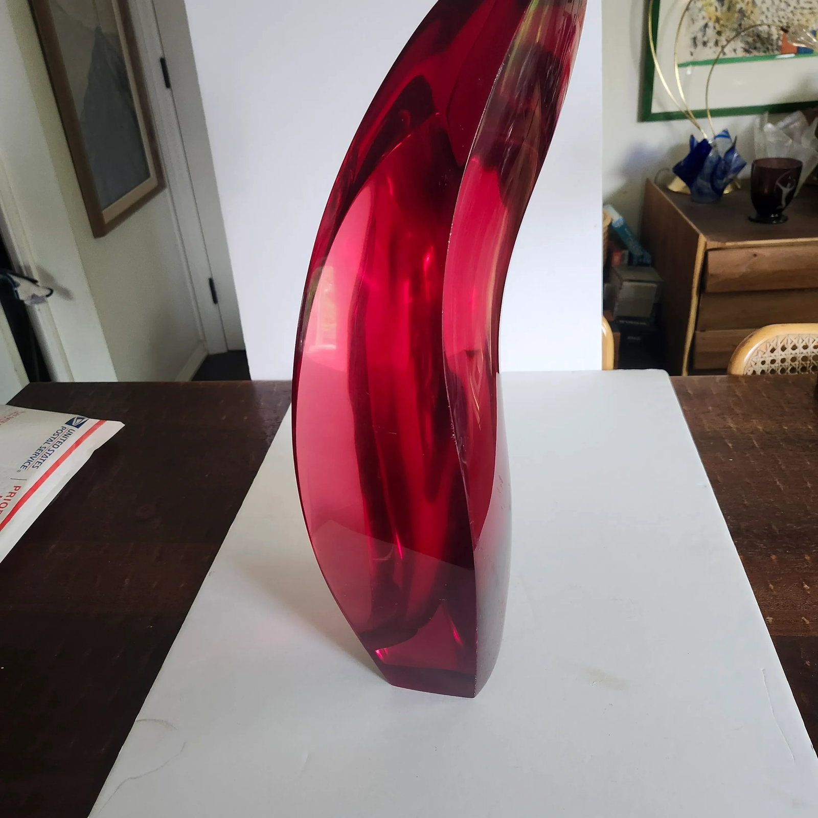 1980s Red Louis Von Koelnau Abstract Resin Sculpture - 9