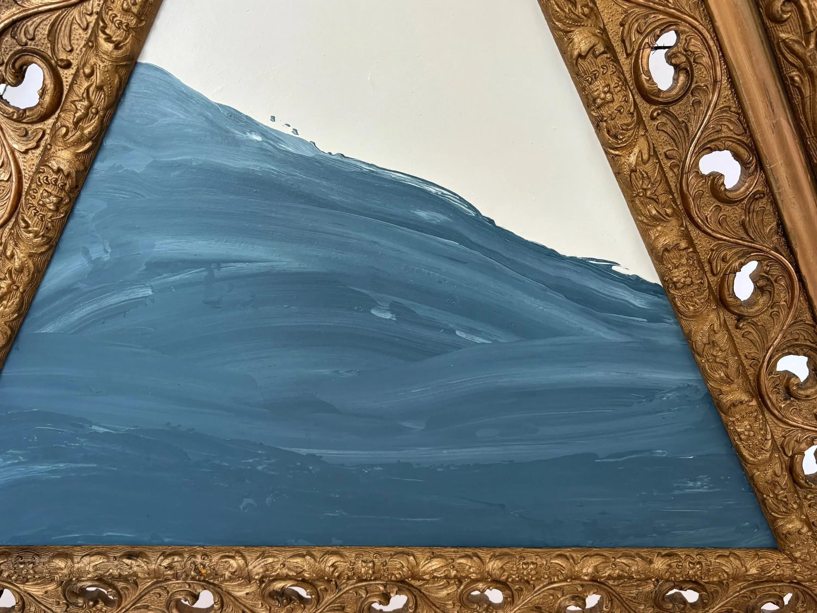 "Waves" Abstract Art in Antique 1890's Frame, Original Seascape Painting in Triangular Frame by JTS - 3