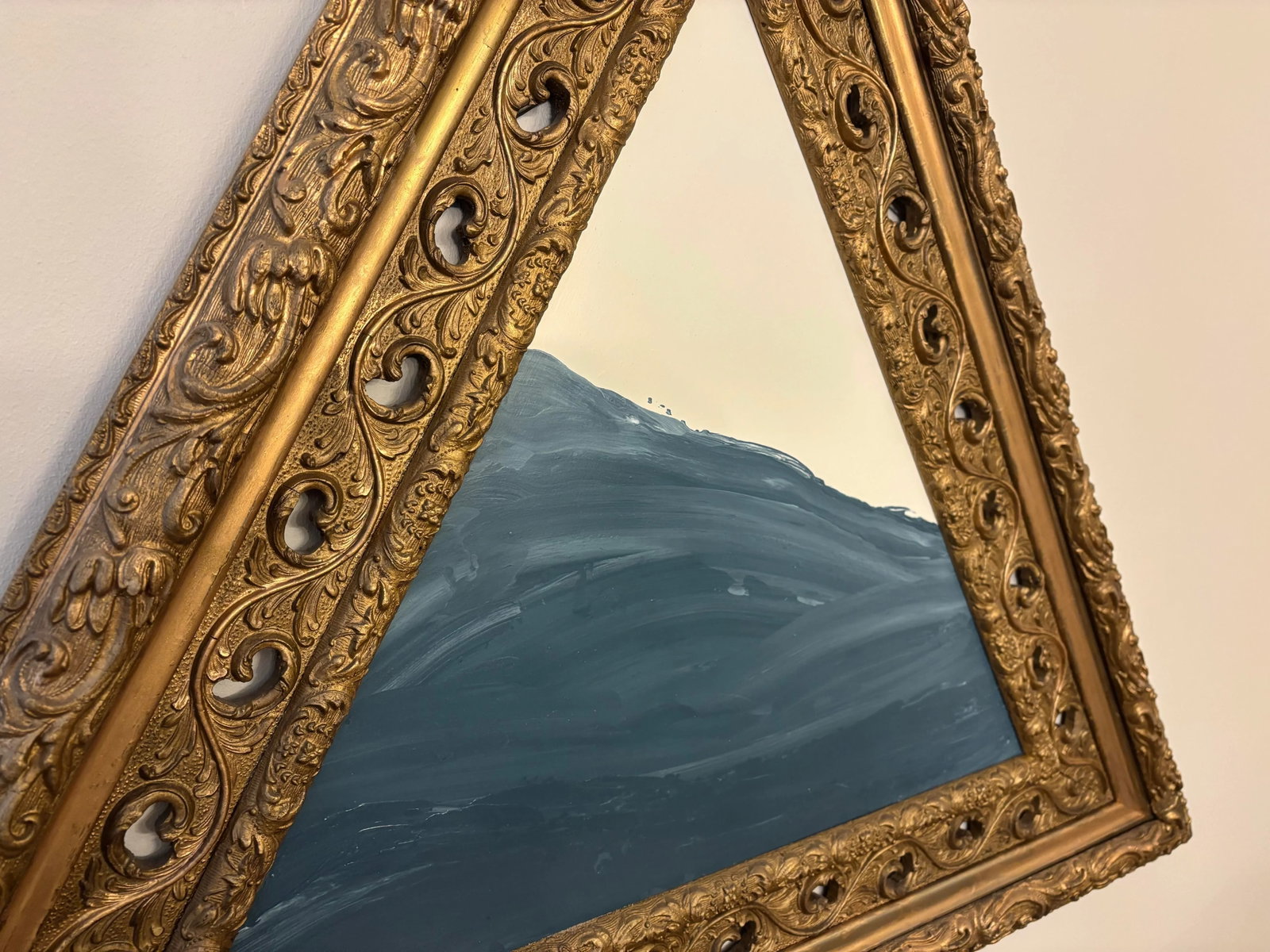 "Waves" Abstract Art in Antique 1890's Frame, Original Seascape Painting in Triangular Frame by JTS - 5