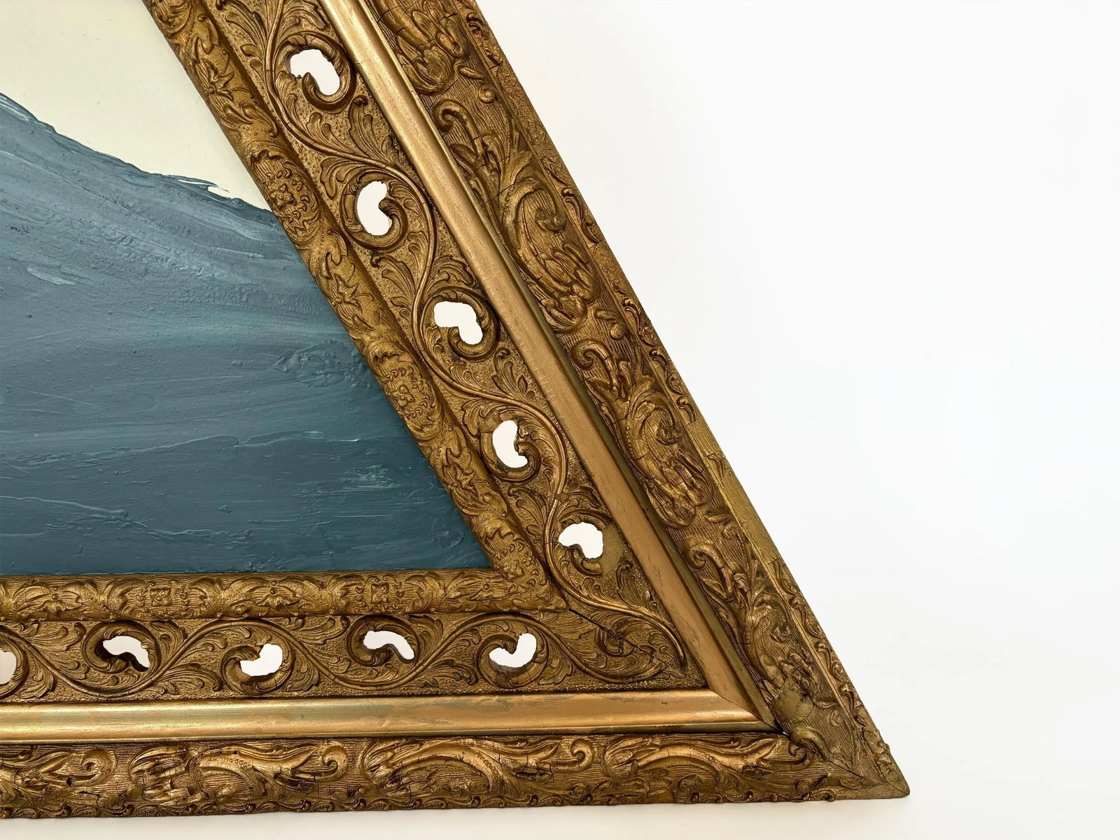 "Waves" Abstract Art in Antique 1890's Frame, Original Seascape Painting in Triangular Frame by JTS - 7
